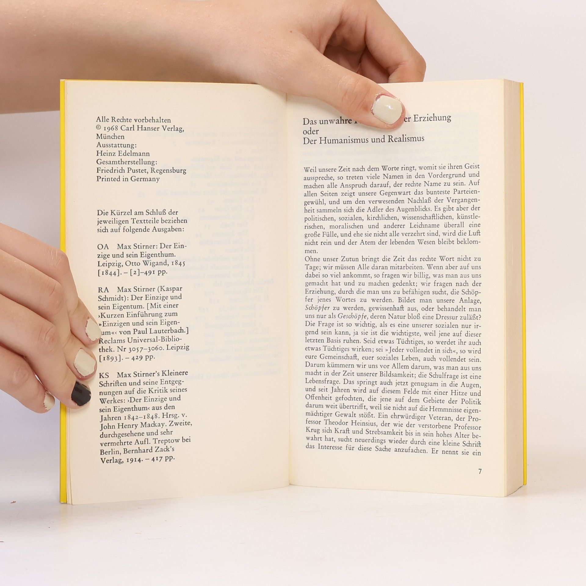 Max Stirner Der EInzige und sein Eigentum und andere Schriften Herausgegeben von H. G. Helms