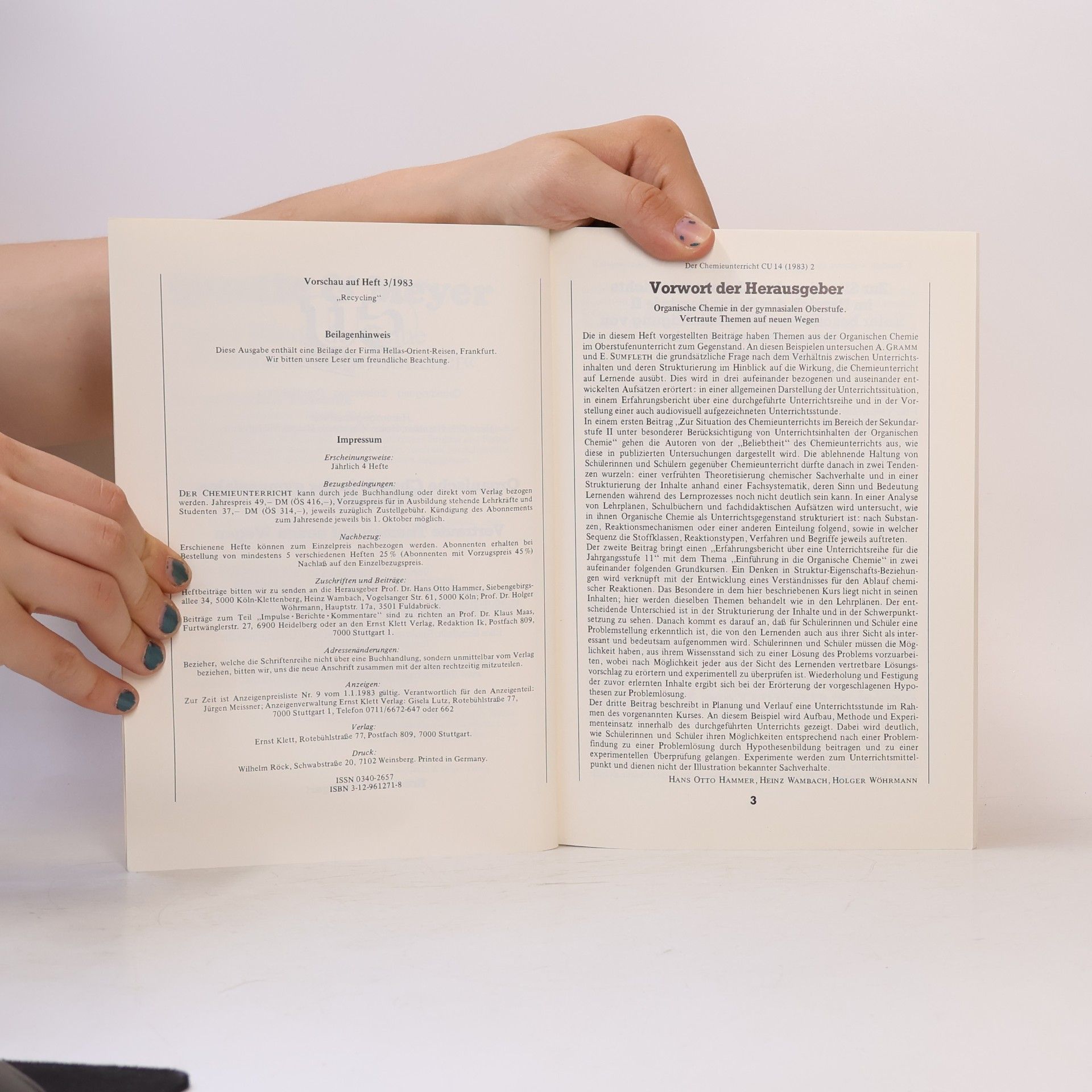 Hans Otto Hammer Der Chemieunterricht Jahrgang 14, Heft 2 (1983)