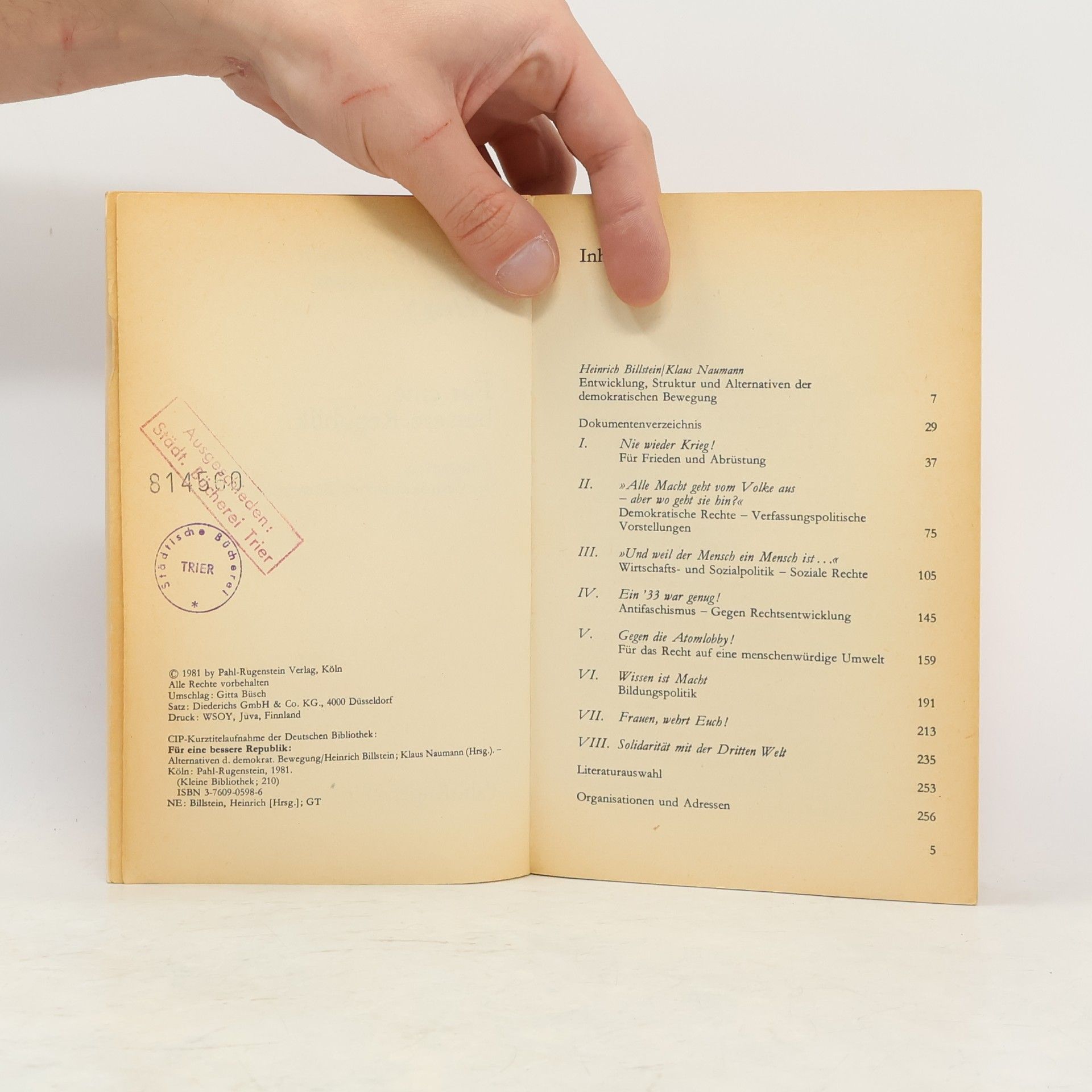 Heinrich Billstein Kleine Bibliothek - 210: Für eine bessere Republik