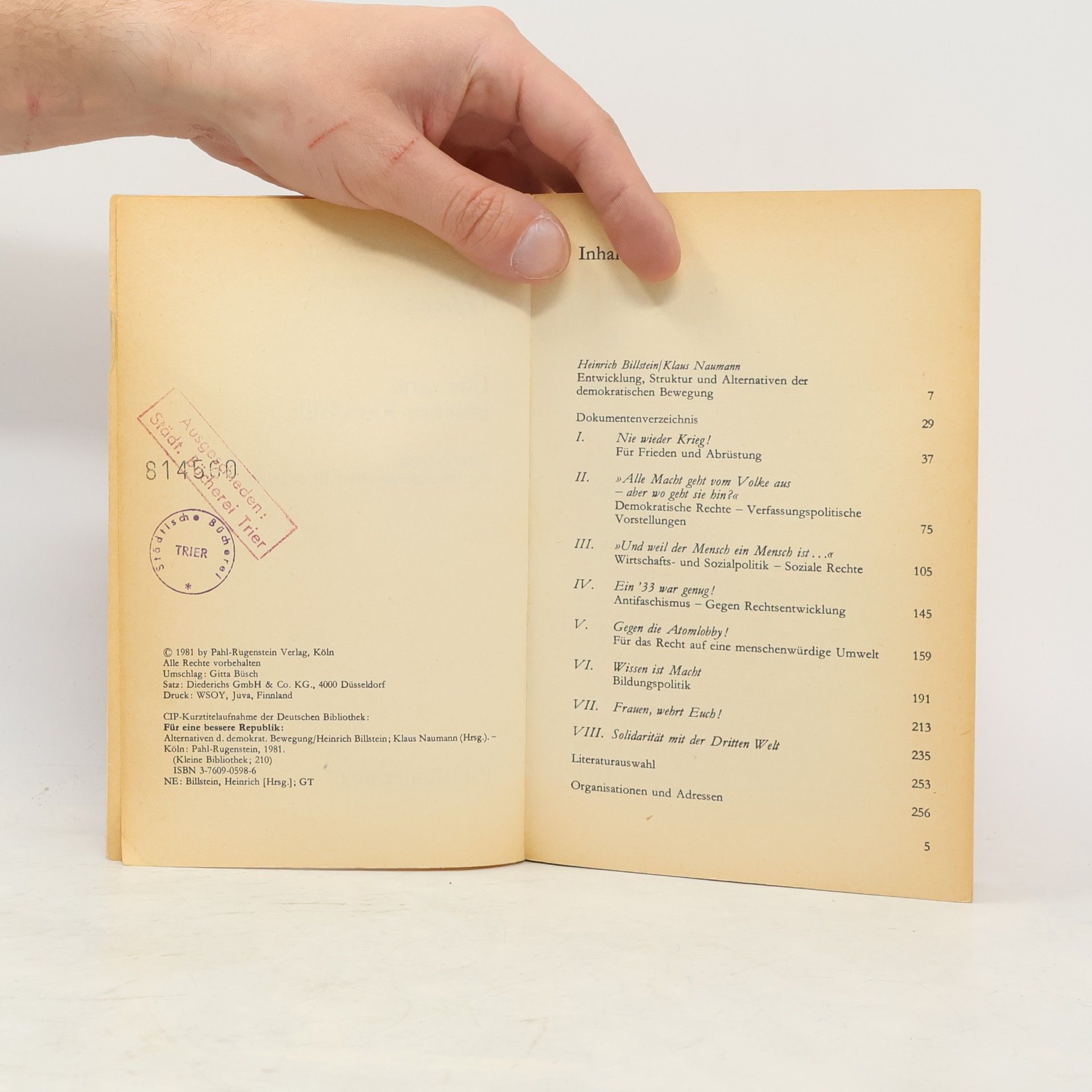 Heinrich Billstein Kleine Bibliothek - 210: Für eine bessere Republik