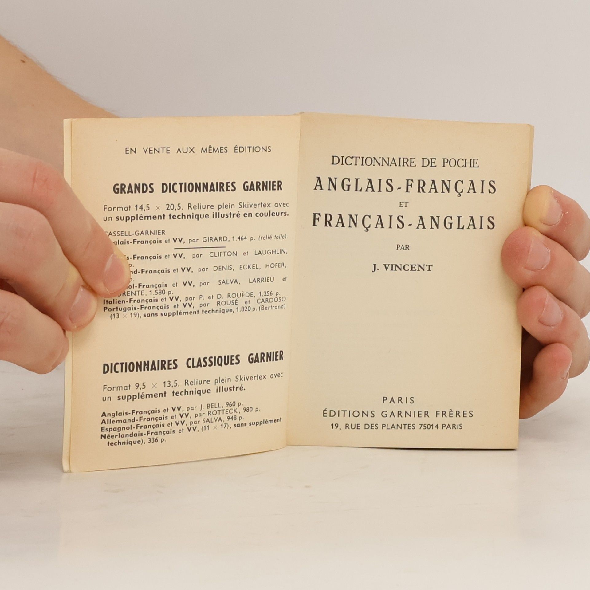 J. Vincent Dictionaire de poche. Anglais-Francais et Francais-Anglais