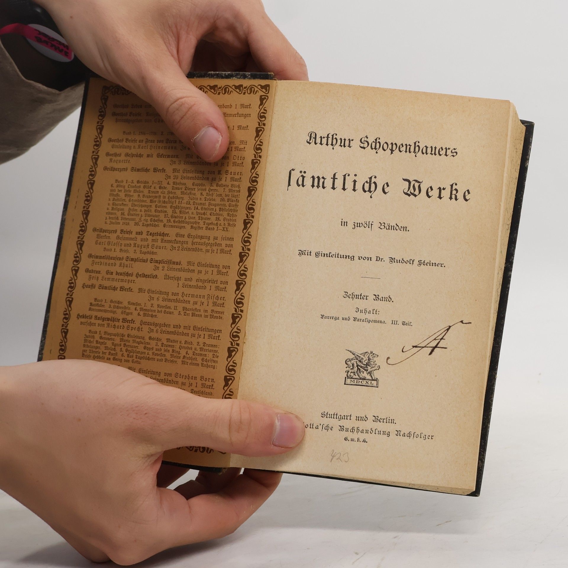 Arthur Schopenhauer Arthur Schopenhauers sämtliche Werke. Zehner Band
