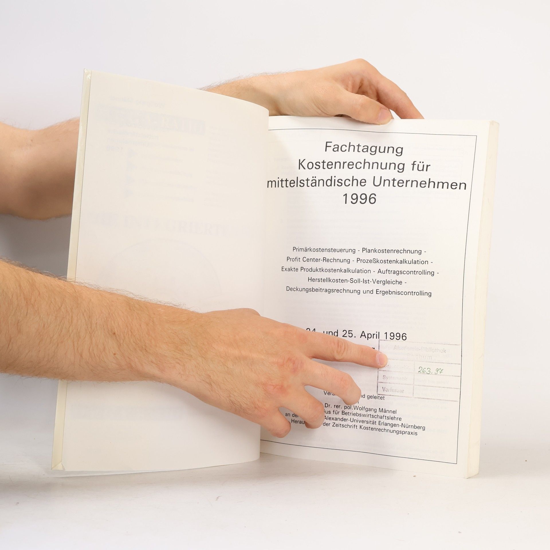 Wolfgang Männel Fachtagung Kostenrechnung für Mittelständische Unternehmen 1996