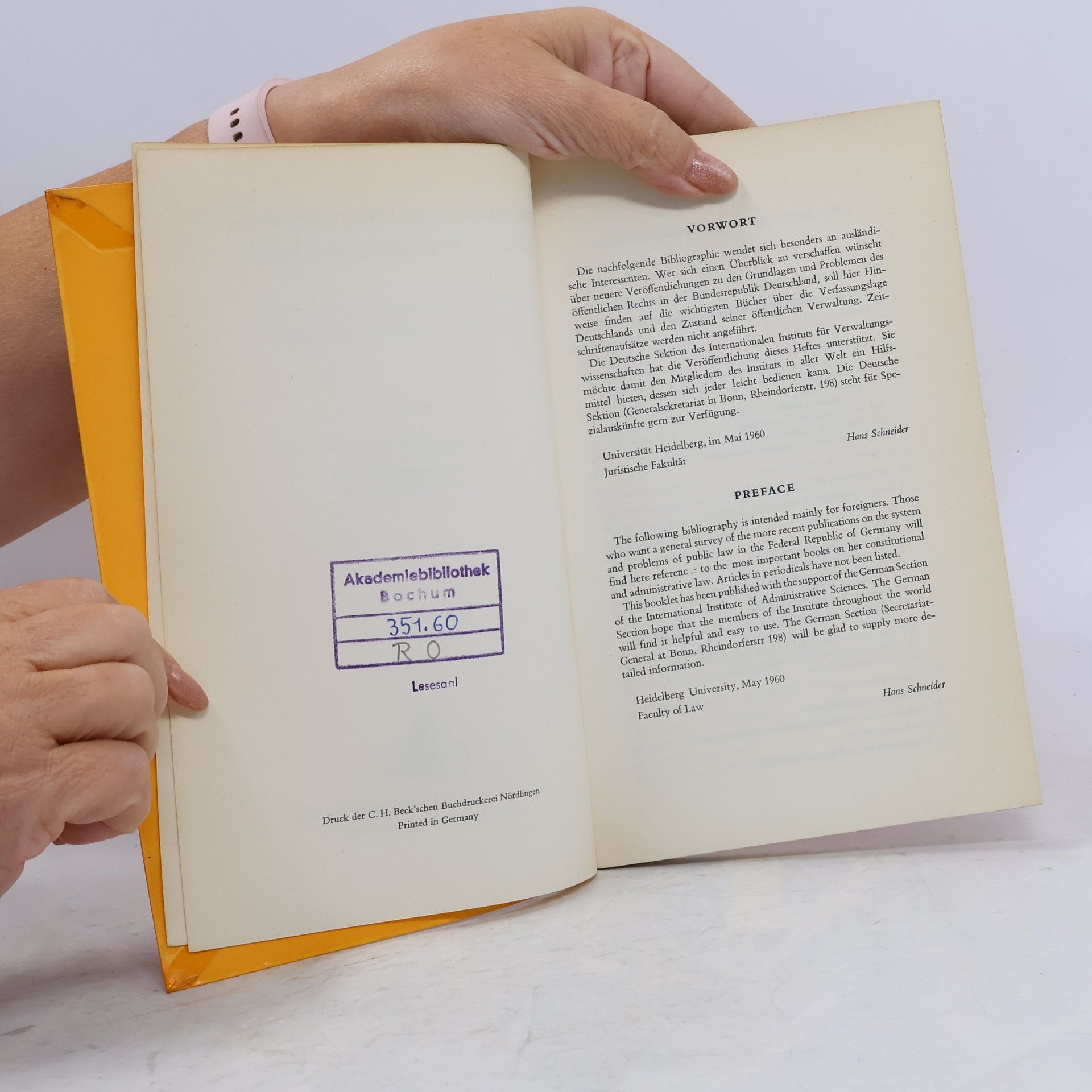 Hans Schneider Bibliographie zum öffentlichen Recht in der Bundesrepublik Deutschland