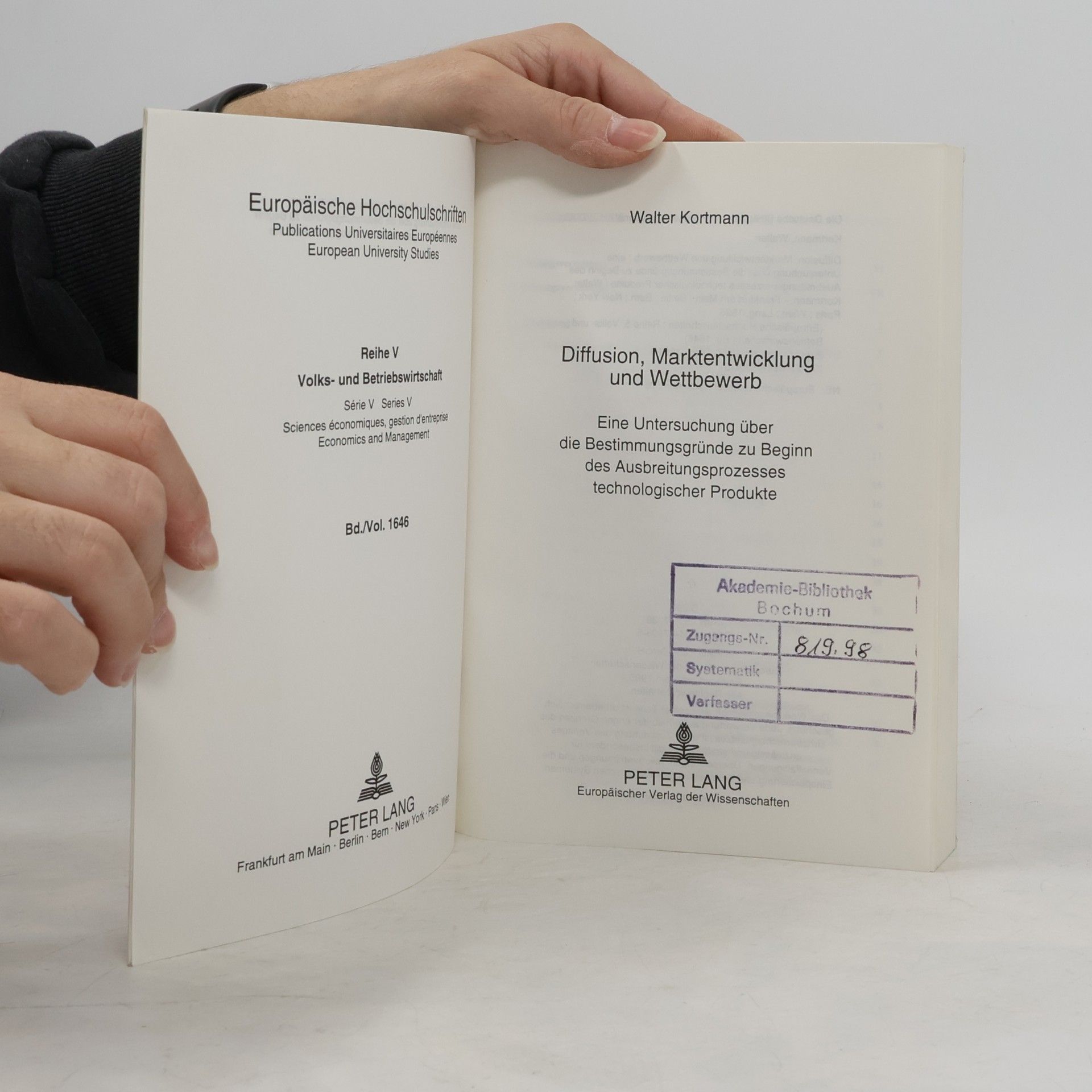 Walter Kortmann Europäische Hochschulschriften - V/1646: Diffusion, Marktentwicklung und Wettbewerb