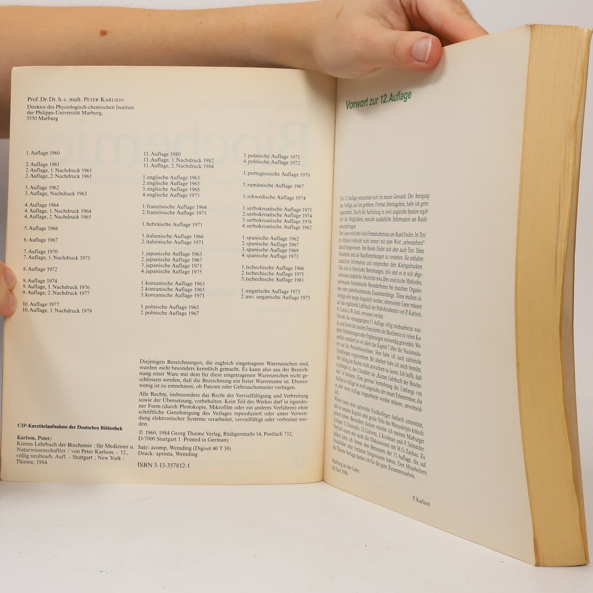 Peter Karlson Kurzes Lehrbuch der Biochemie für Mediziner und Naturwissenschaftler