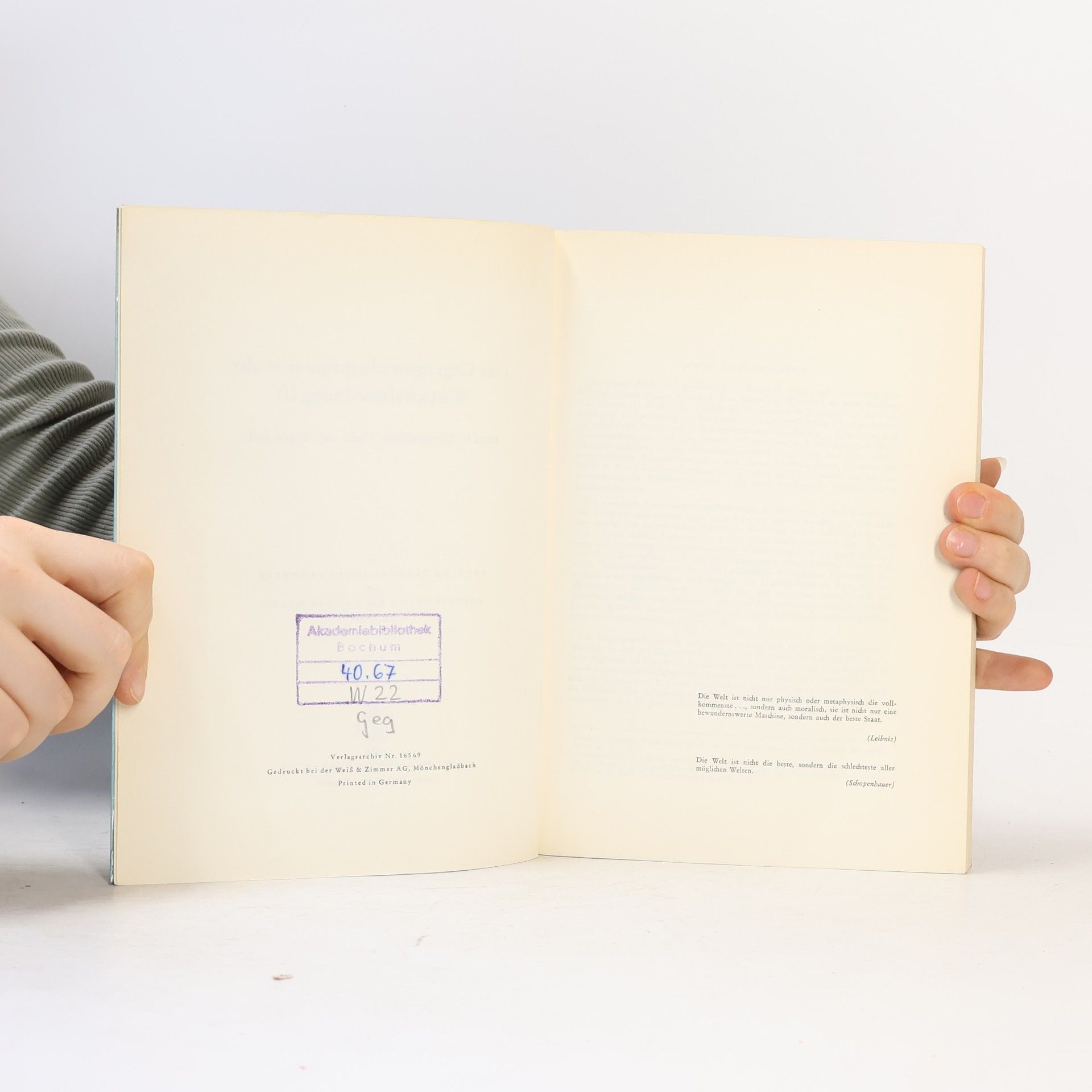 Various authors Das Gegengewichtsprinzip in der Wirtschaftsordnung I.
