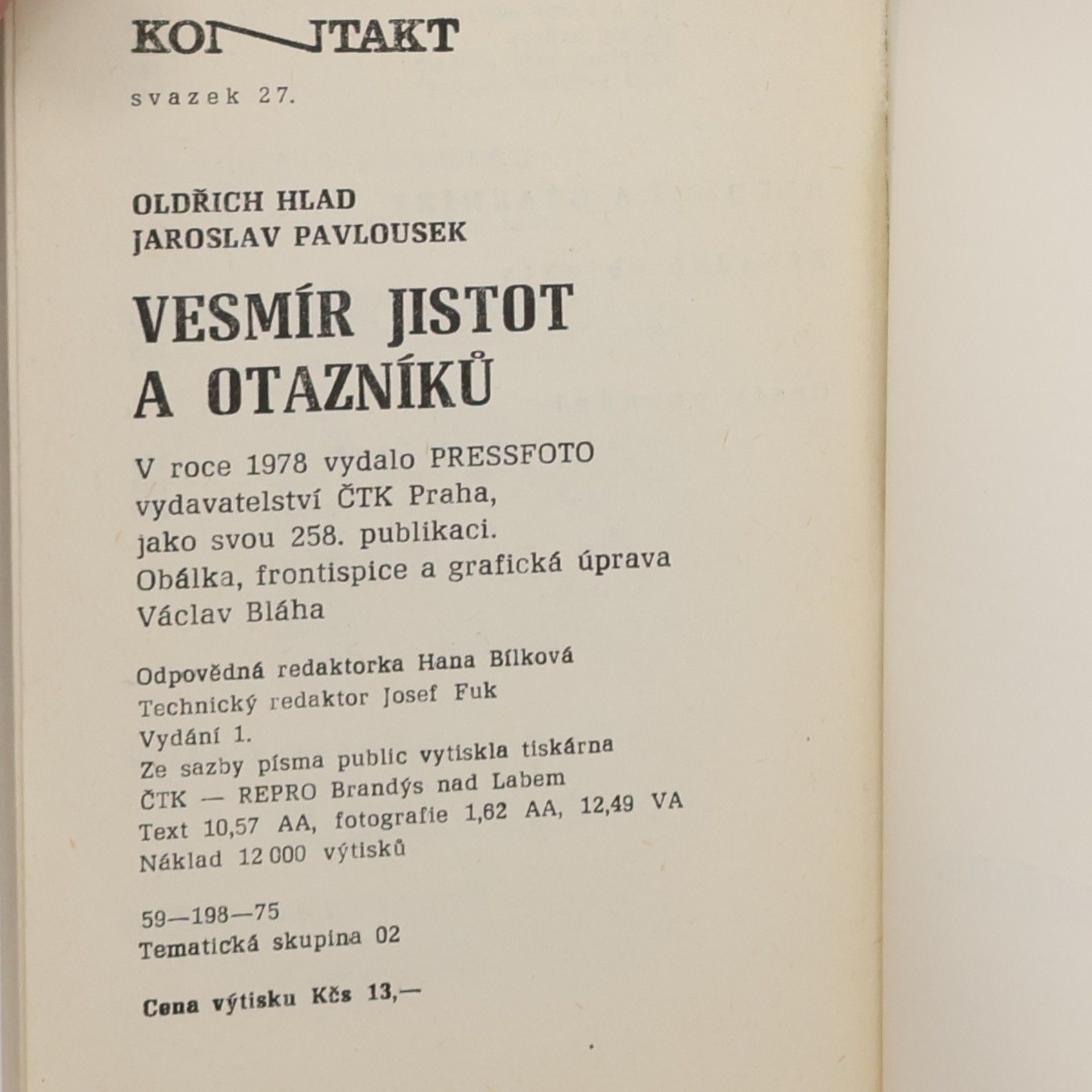 Oldřich Hlad Vesmír jistot a otazníků
