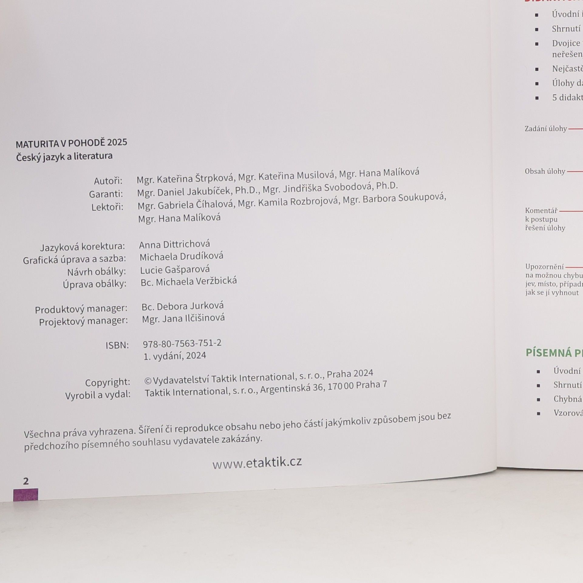 TAKTIK Maturita v pohodě - Český jazyk 2025