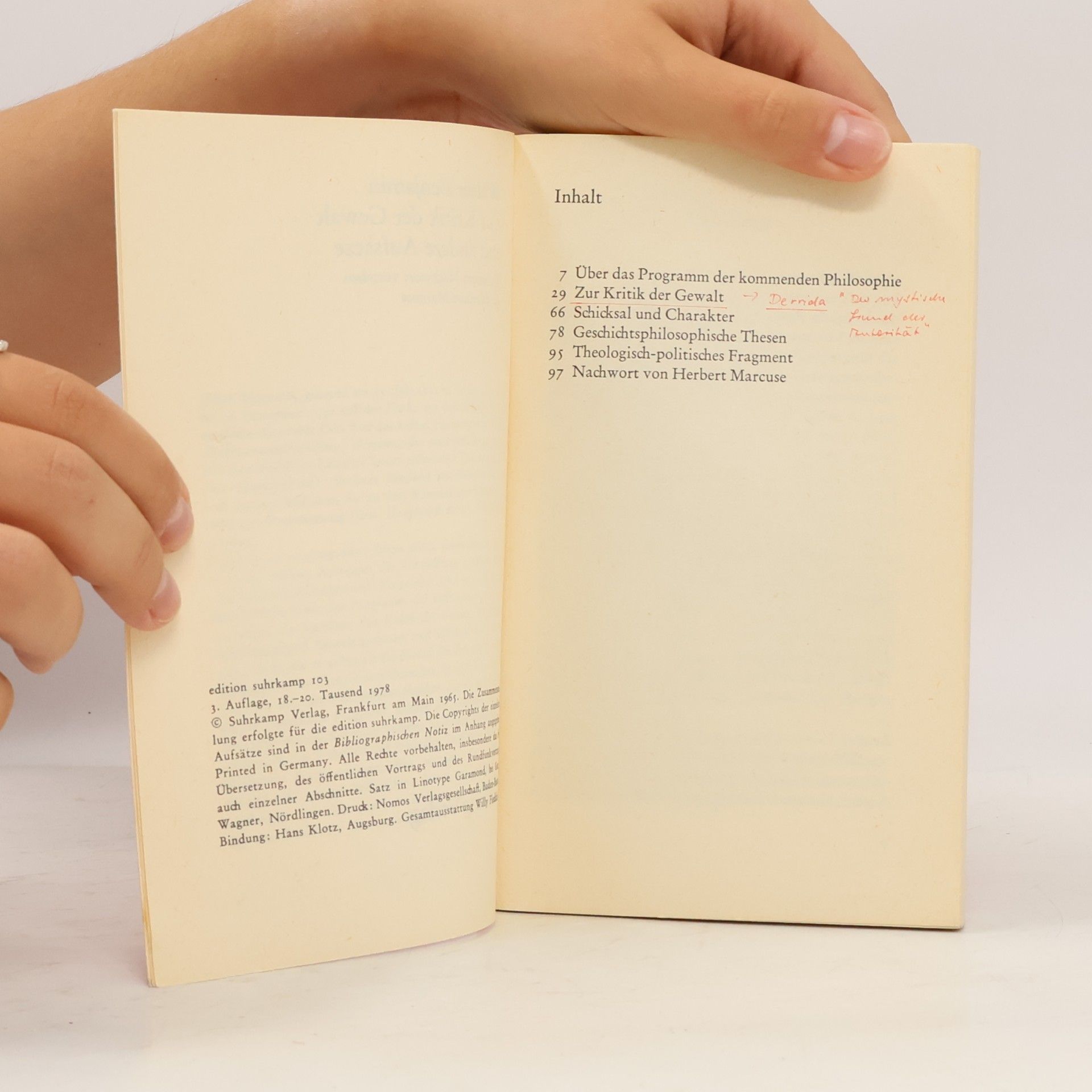Walter Benjamin Zur Kritik der Gewalt und andere Aufsätze