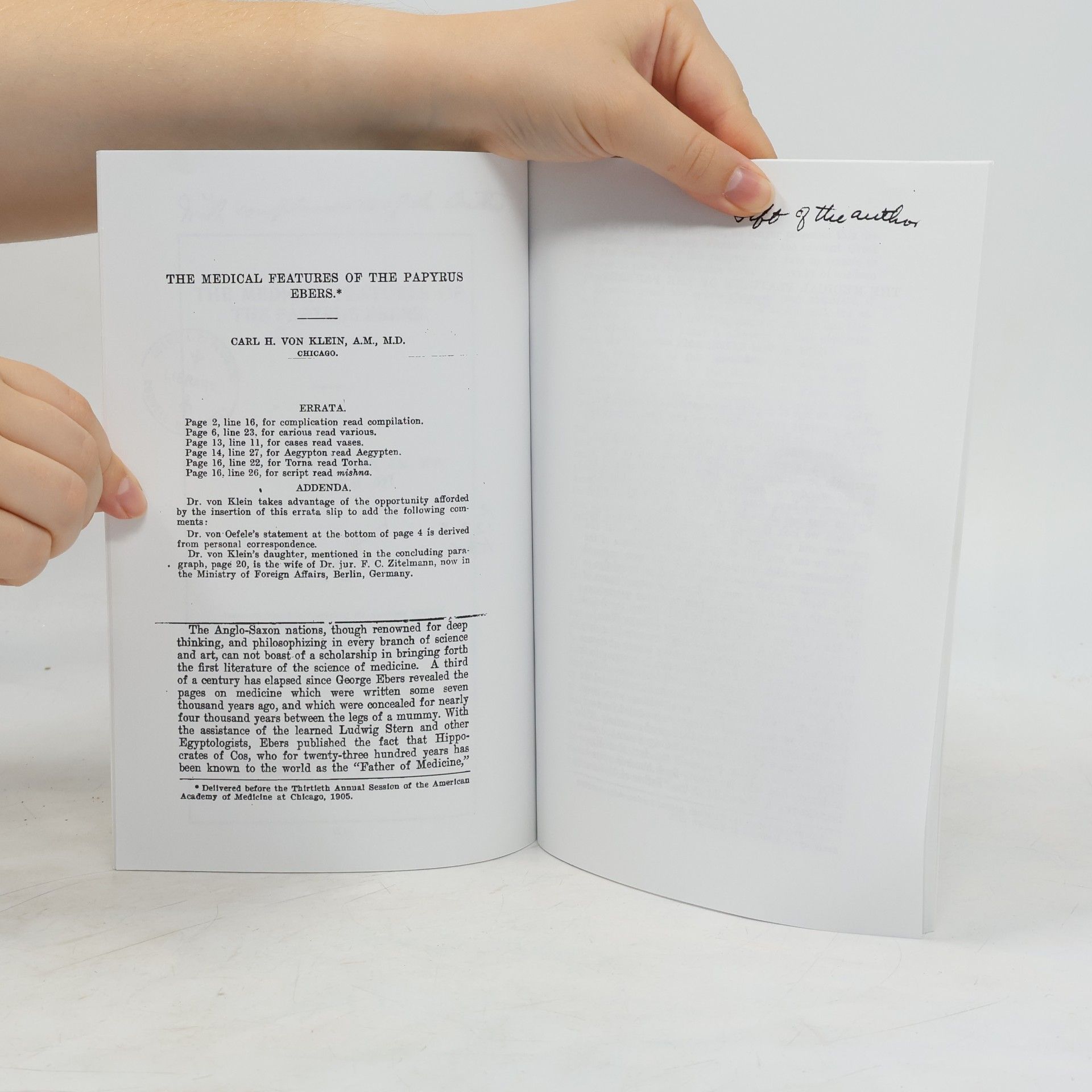 Carl H. Von Klein The Medical Features of the Papyrus Ebers