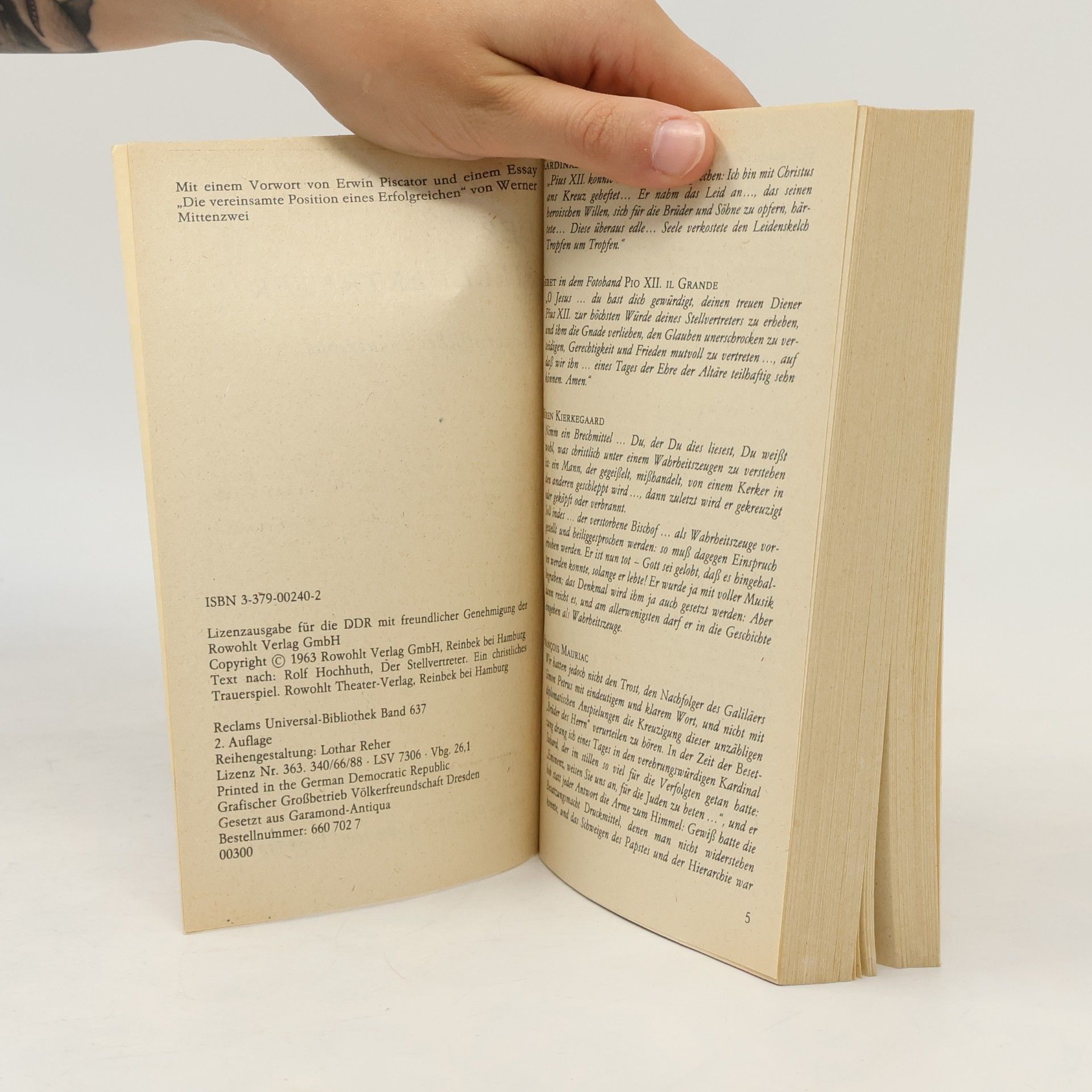Der Stellvertreter : e. christl. Trauerspiel.