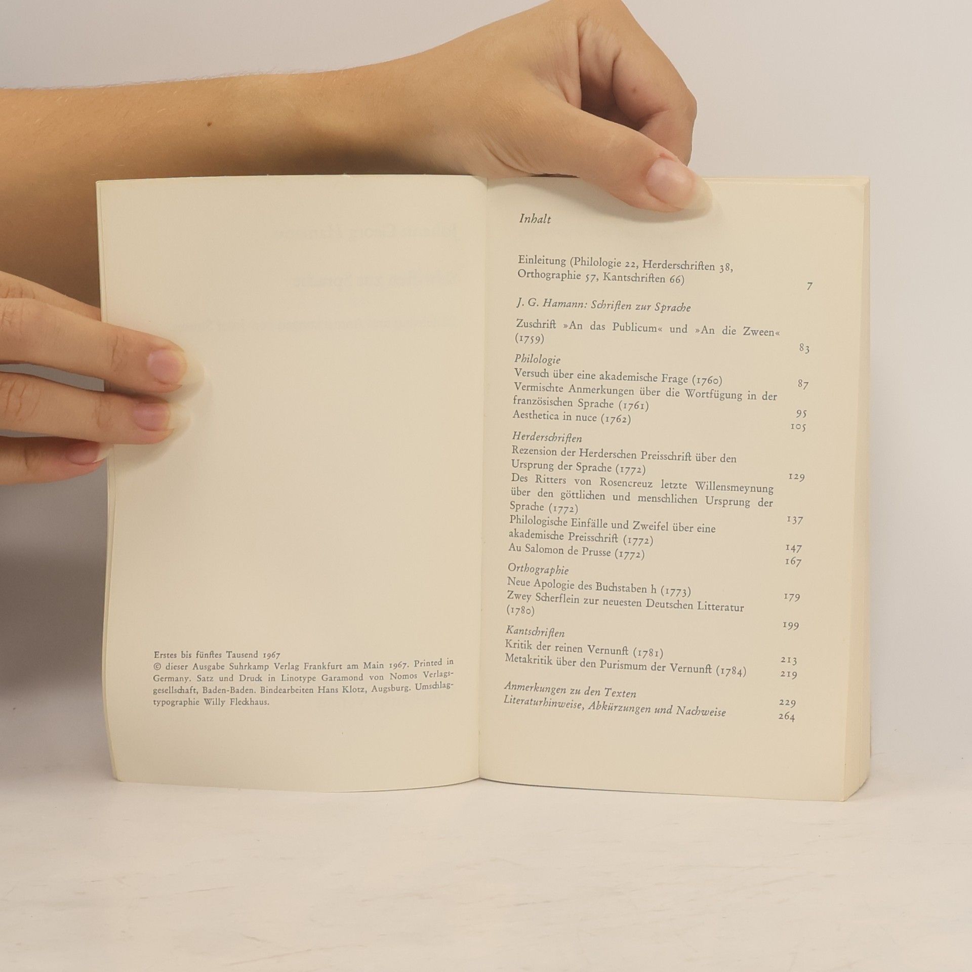 J. G. Hamann Schriften zur Sprache