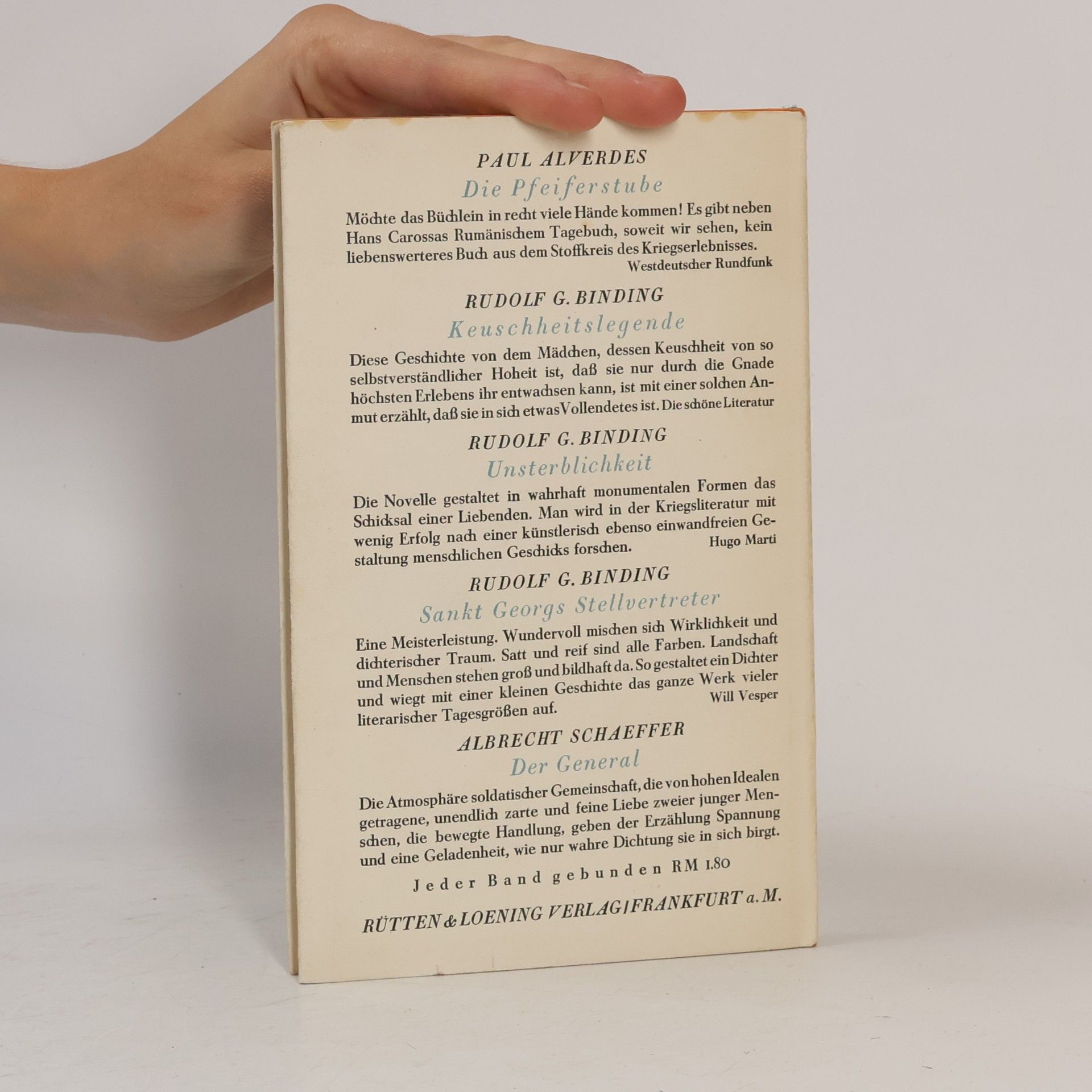 Rudolf Georg Binding Reivorschrift für eine geliebte