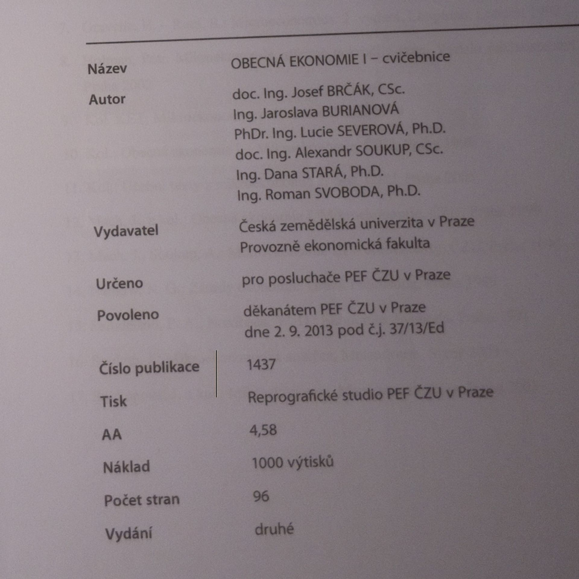 Josef Brčák Obecná ekonomie I. Cvičebnice