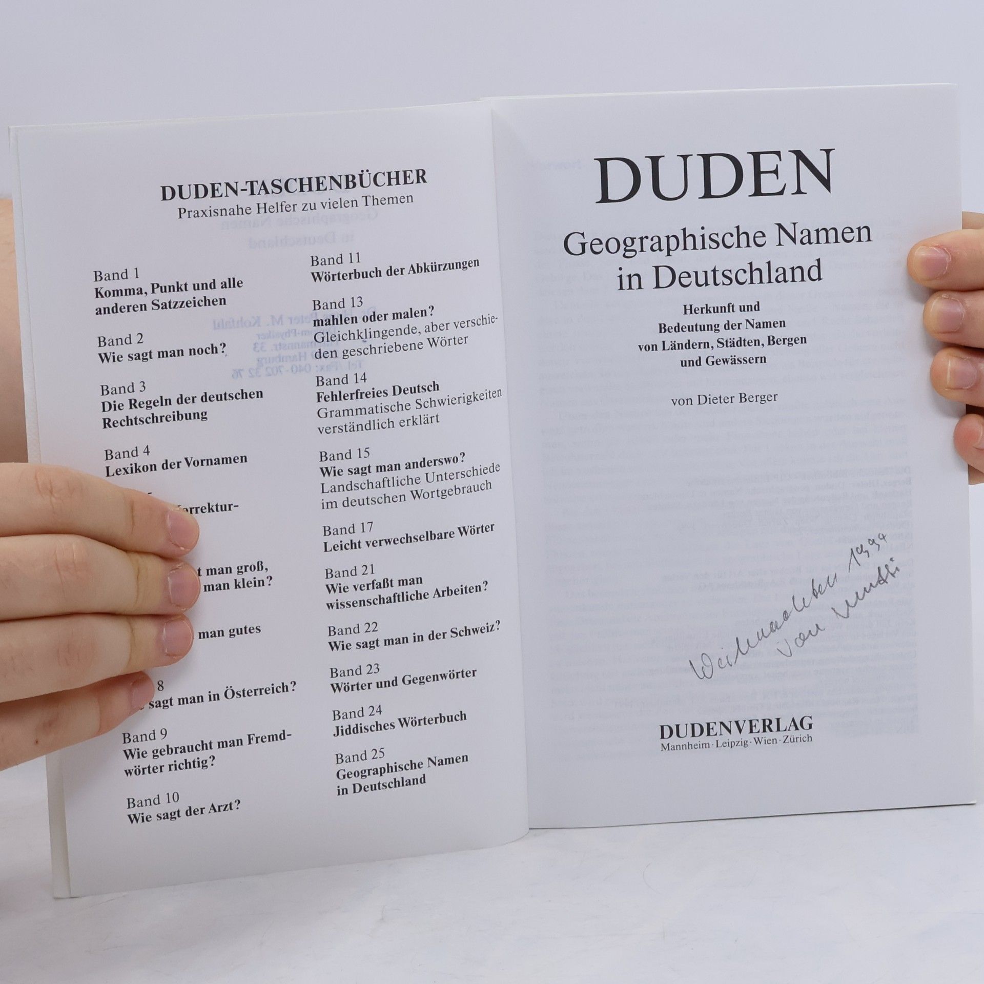 Dieter Berger Duden, Geographische Namen in Deutschland