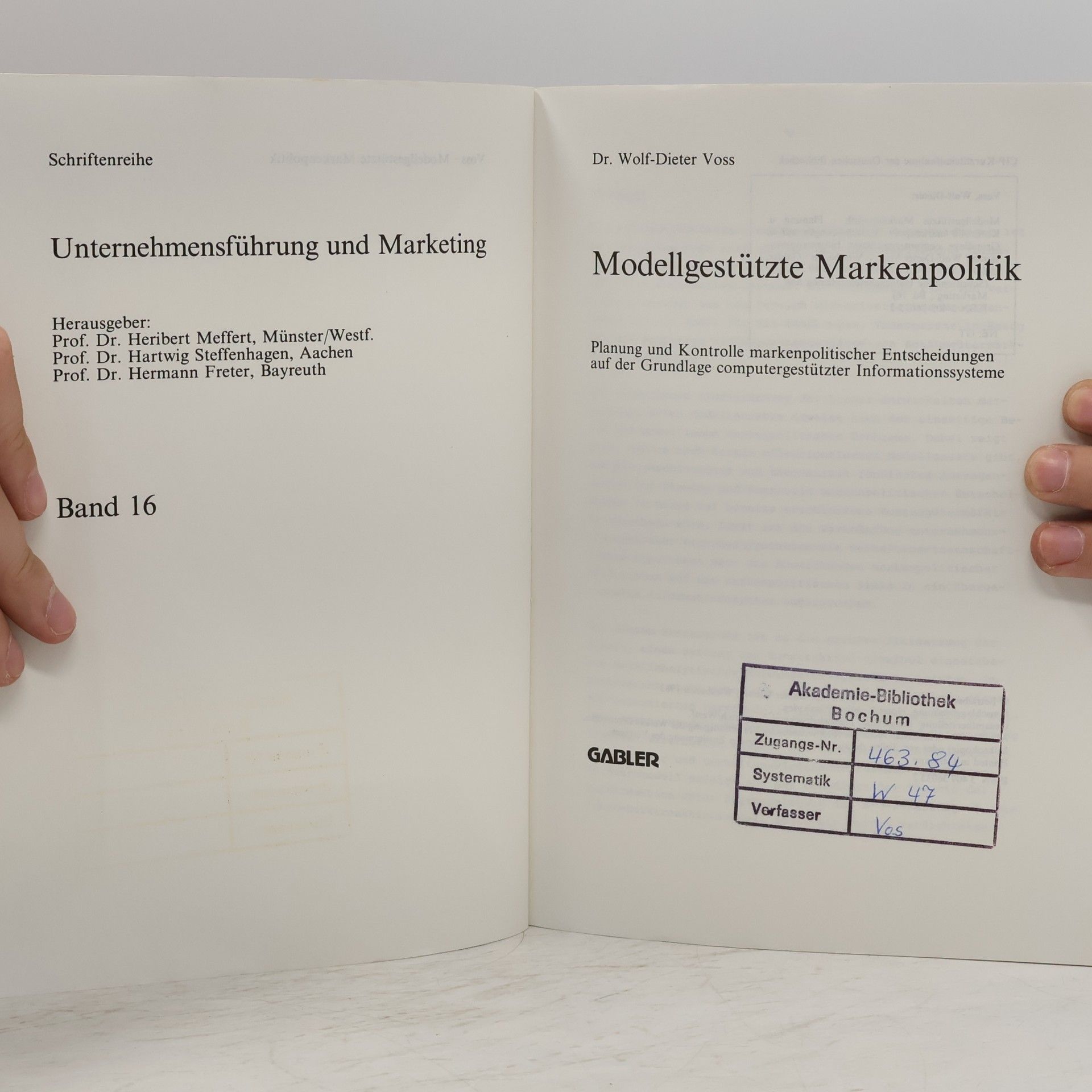 Wolf-Dieter Voss Unternehmensführung und Marketing - 16: Modellgestützte Markenpolitik