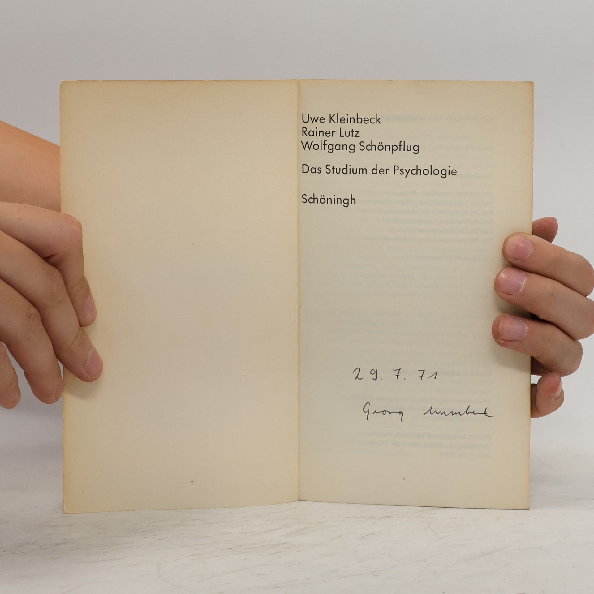Uwe Kleinbeck Das Studium der Psychologie