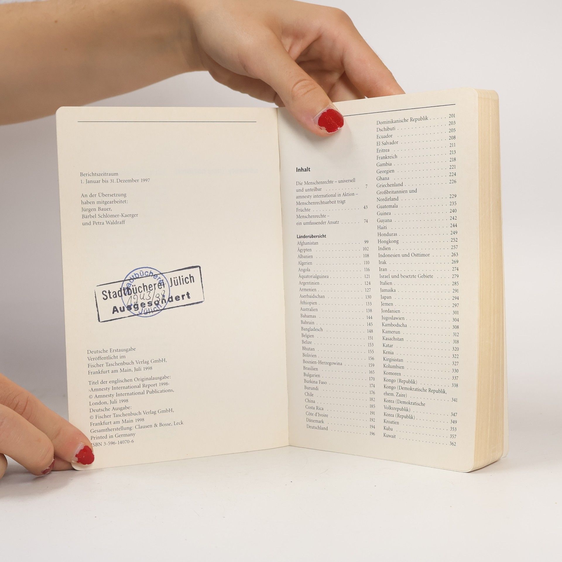Jahresbericht von Amnesty Inernational: 1998 (Fischer Taschenbücher)