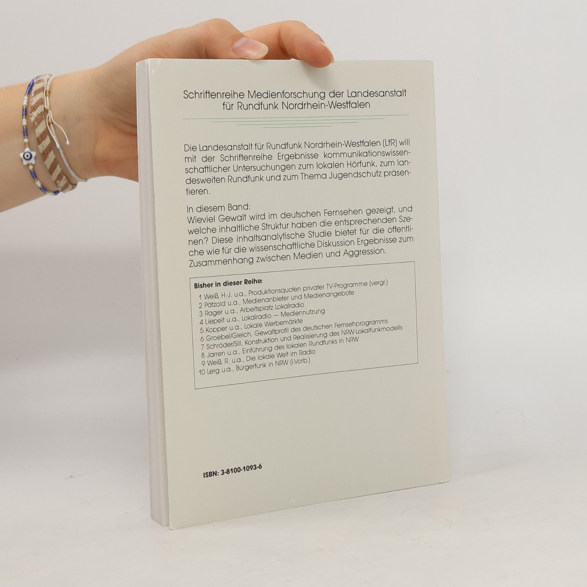 Jo Groebel Schriftenreihe Medienforschung der Landesanstalt für Rundfunk Nordrhein-Westfalen - 6: Gewaltprofil des deutschen Fernsehprogramms