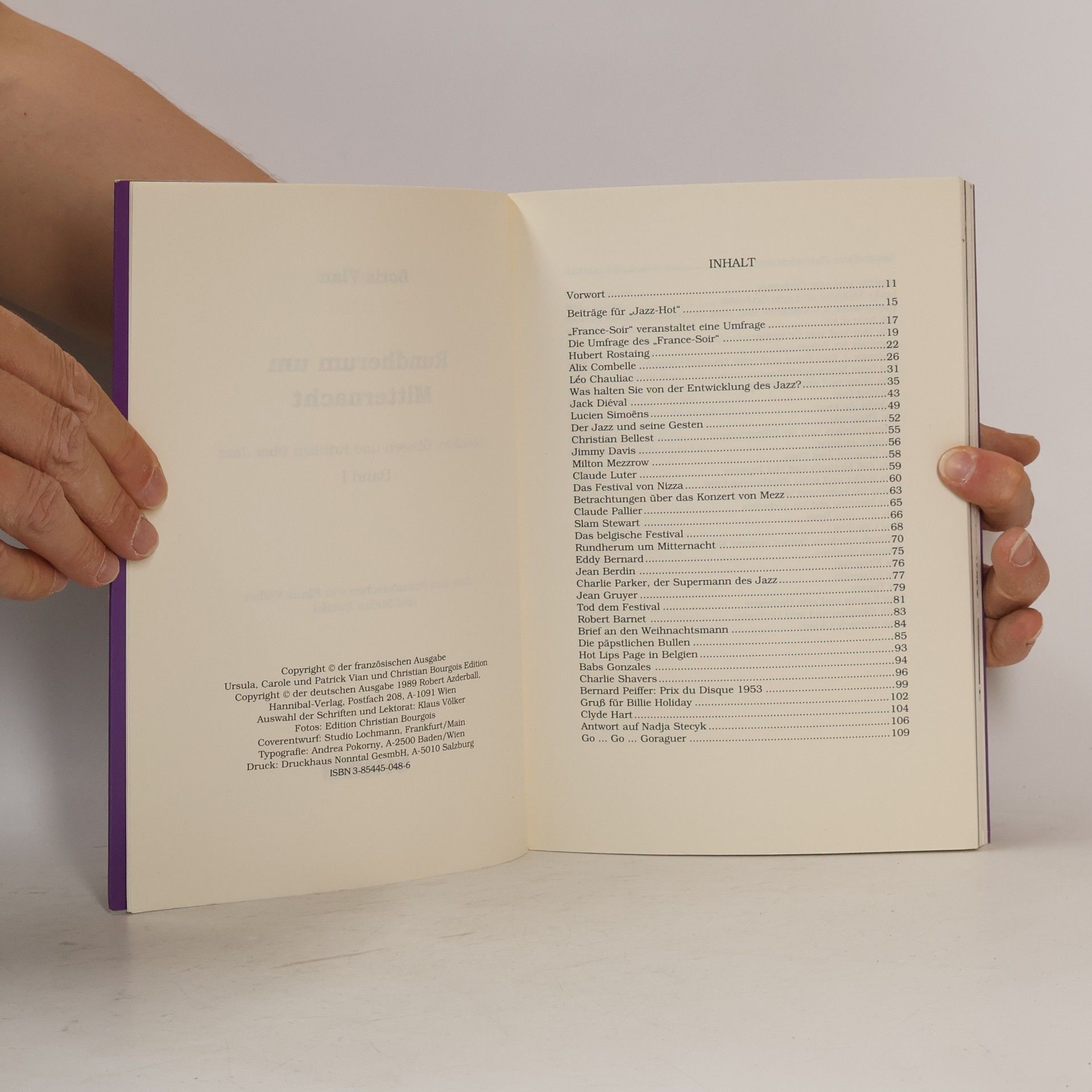 Boris Vian Schriften, Glossen und Kritiken über Jazz - 1: Rundherum um Mitternacht