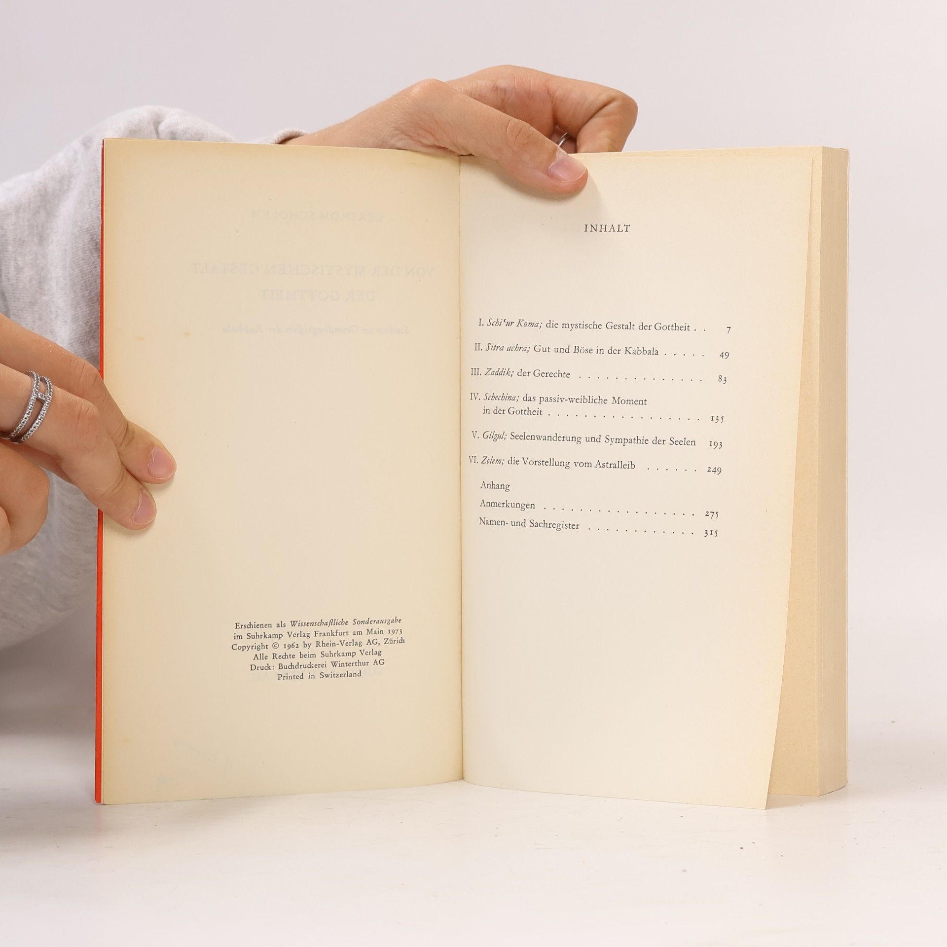 Gershom Scholem Von der mystischen Gestalt der Gottheit. Studien zu Grundbegriffen der Kabbala. wissenschaftliche Sonderausgabe
