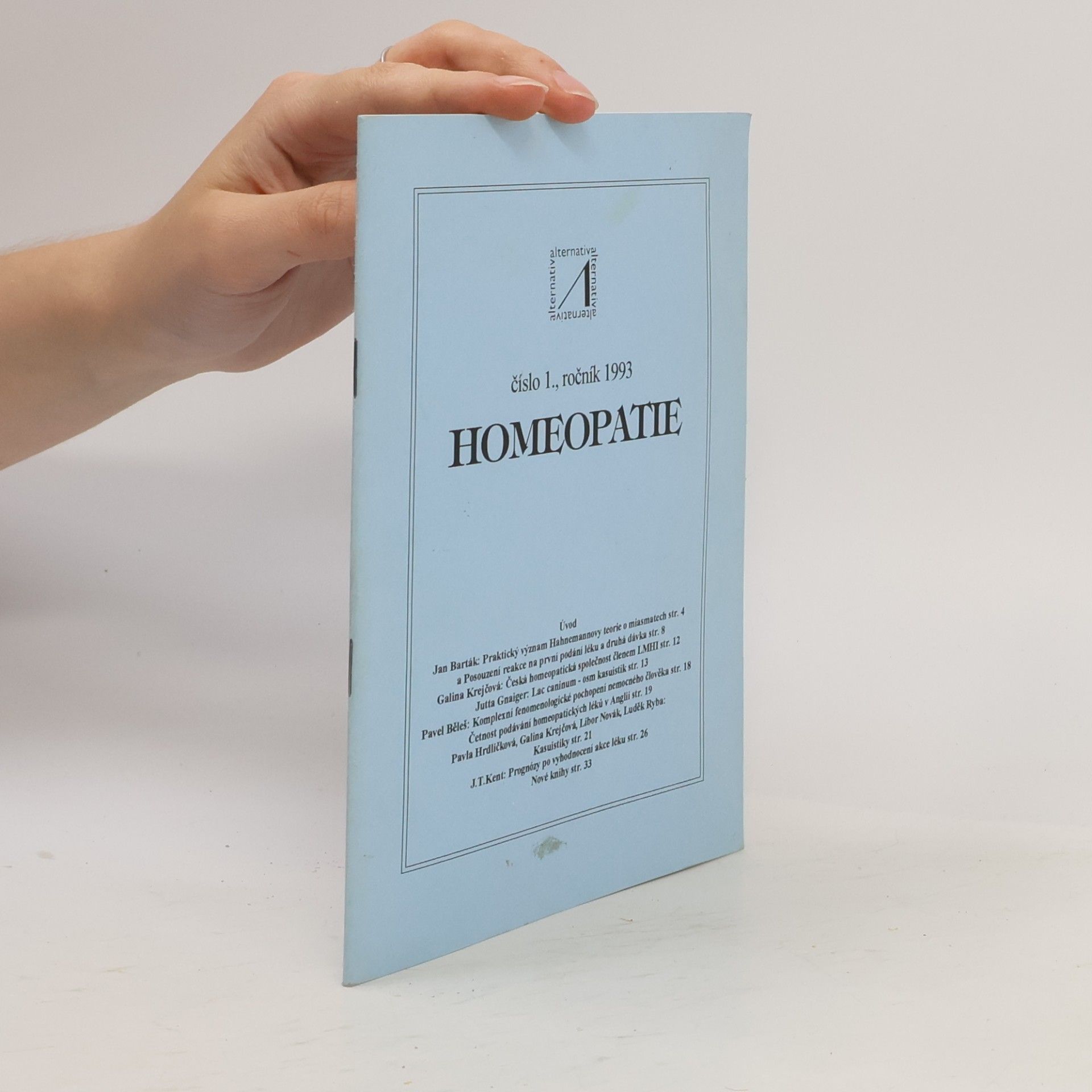 kolektiv Homeopatie. Číslo 1., ročník 1993