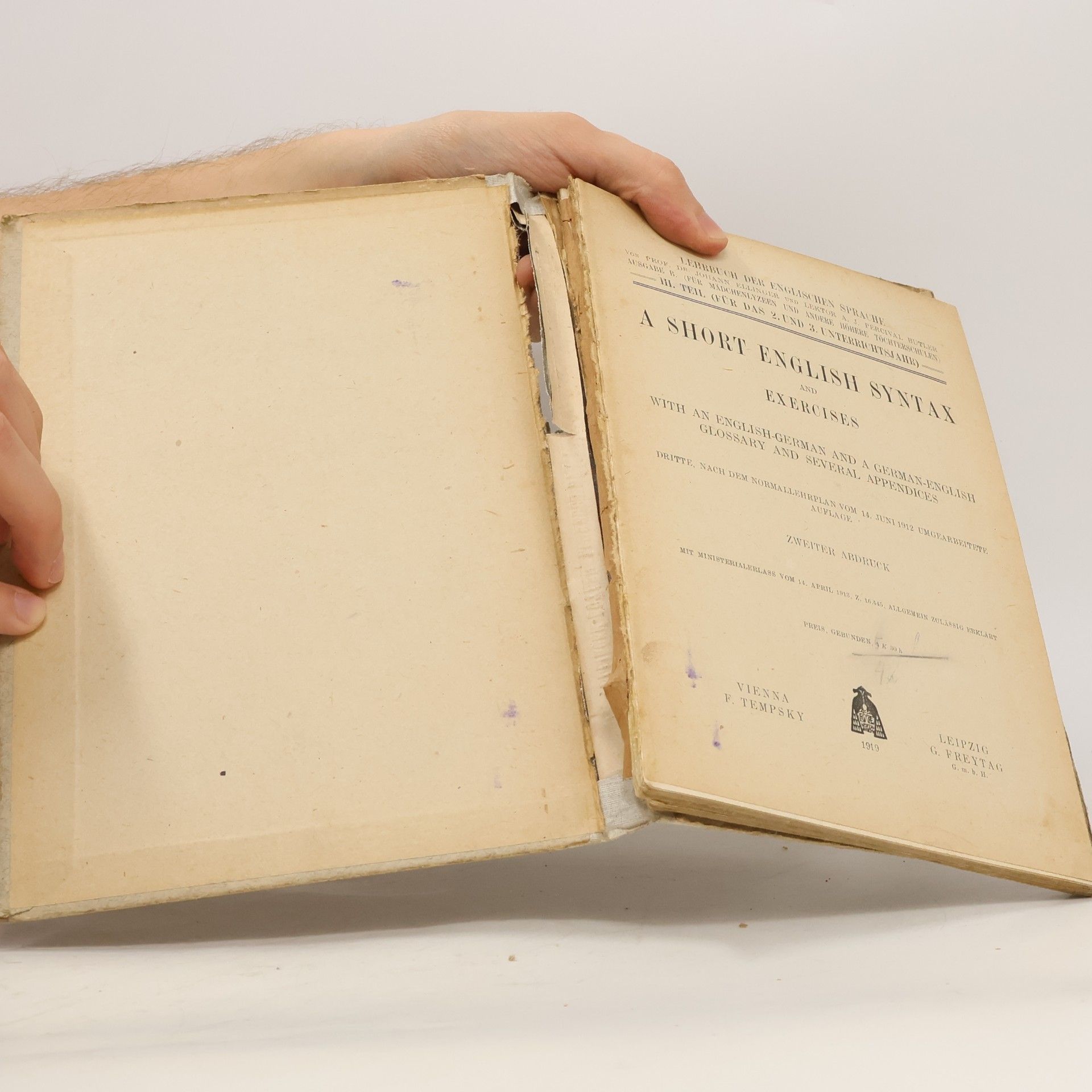 Johann Ellinger Lehrbuch der englischen Sprache, III. Teil: A Short English Syntax and Exercises