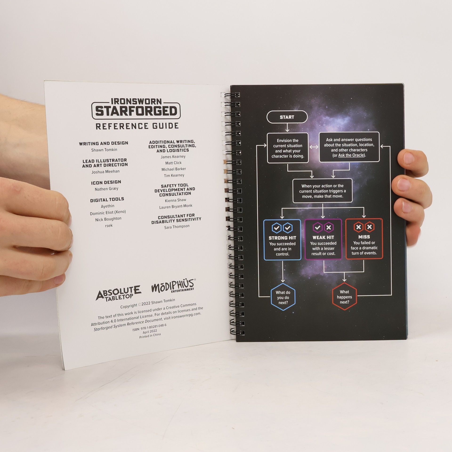 Ironsworn: Starforged - Referenzhandbuch - Wire-Bound RPG-Erweiterungsbuch, Modiphius Entertainment, Human Centric Science Fiction, 127 Seiten, 15,2 x 22,9 cm, bunte Illustrationen, neue Ressourcen