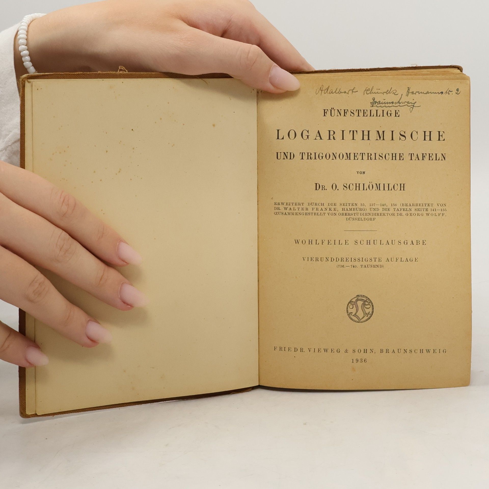 O. Schlömilch Fünfstellige Logarithmen und trigonometrische Tafeln