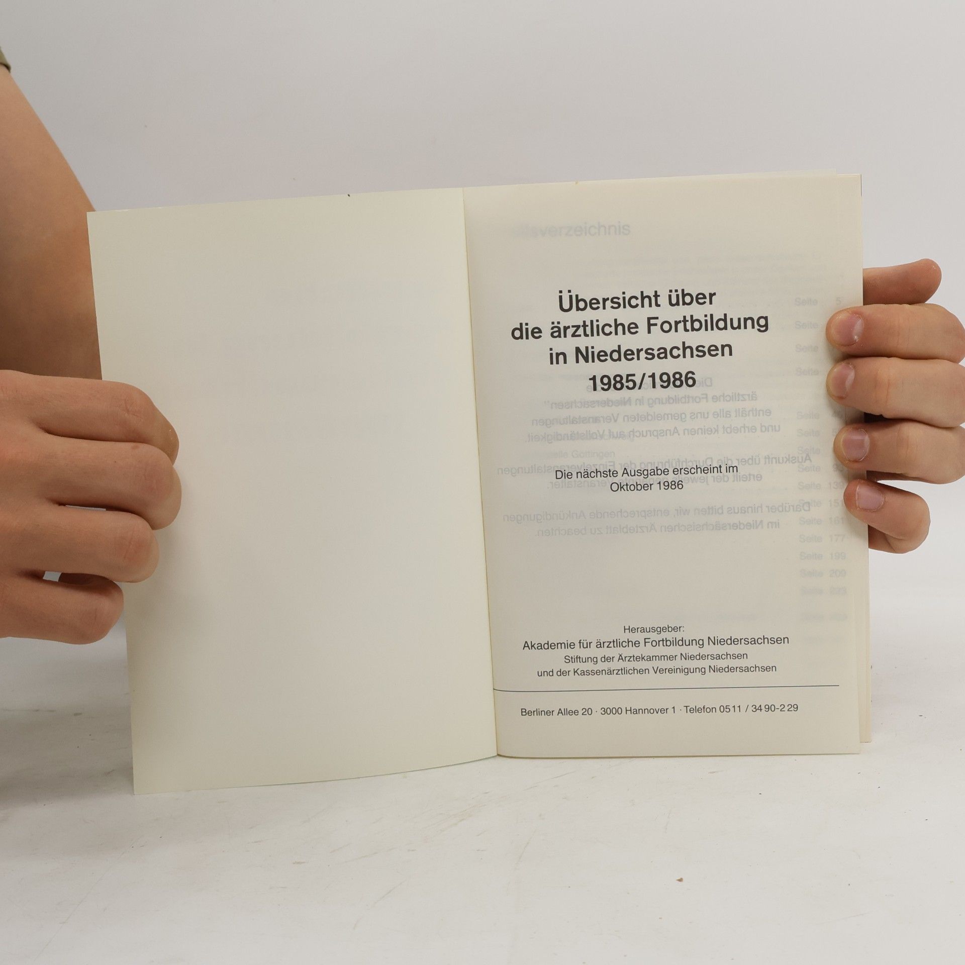 kolektiv Übersicht über die ärztliche Fortbildung in Niedersachsen 1985/1986