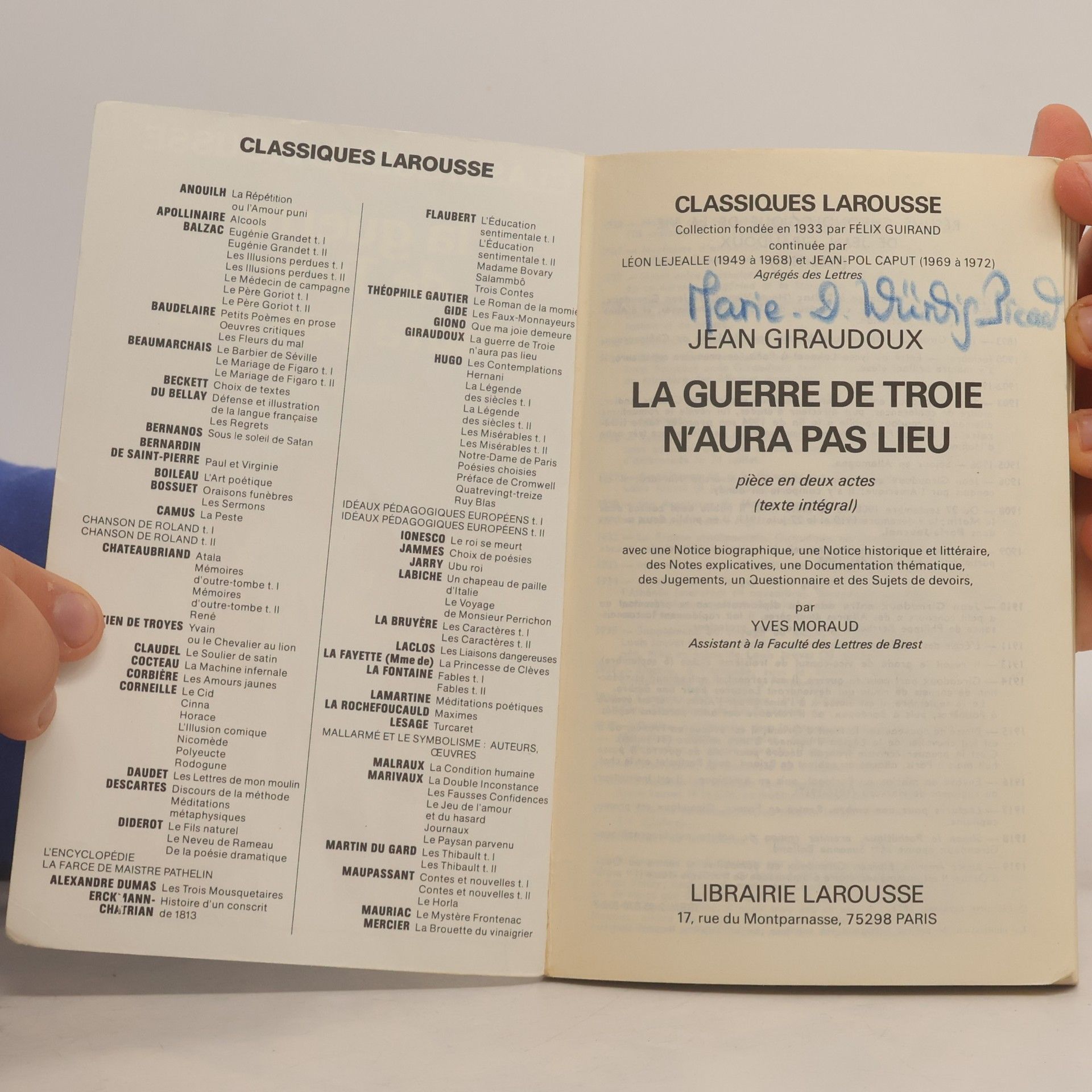 Jean Giraudoux Classiques Larousse: La Guerre de Troie n'aura pas lieu