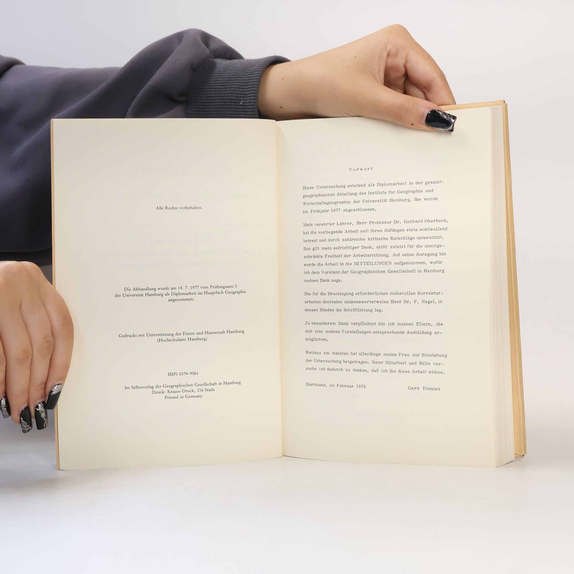 Gerd Tönnies Mitteilungen Der Geographischen Gesellschaft In Hamburg, Volume 69