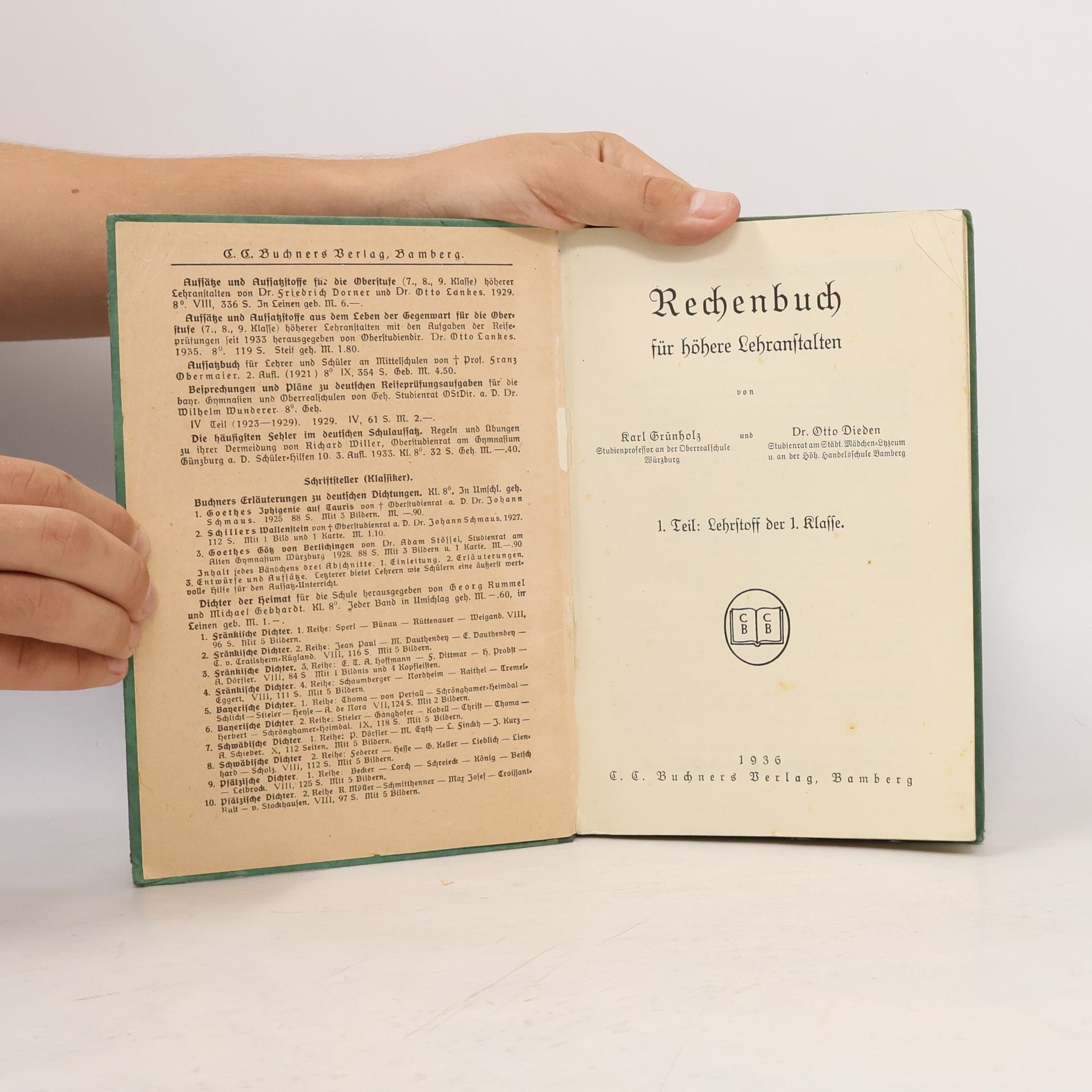 Karl Grünholz Rechenbuch für höhere Lehranstalten