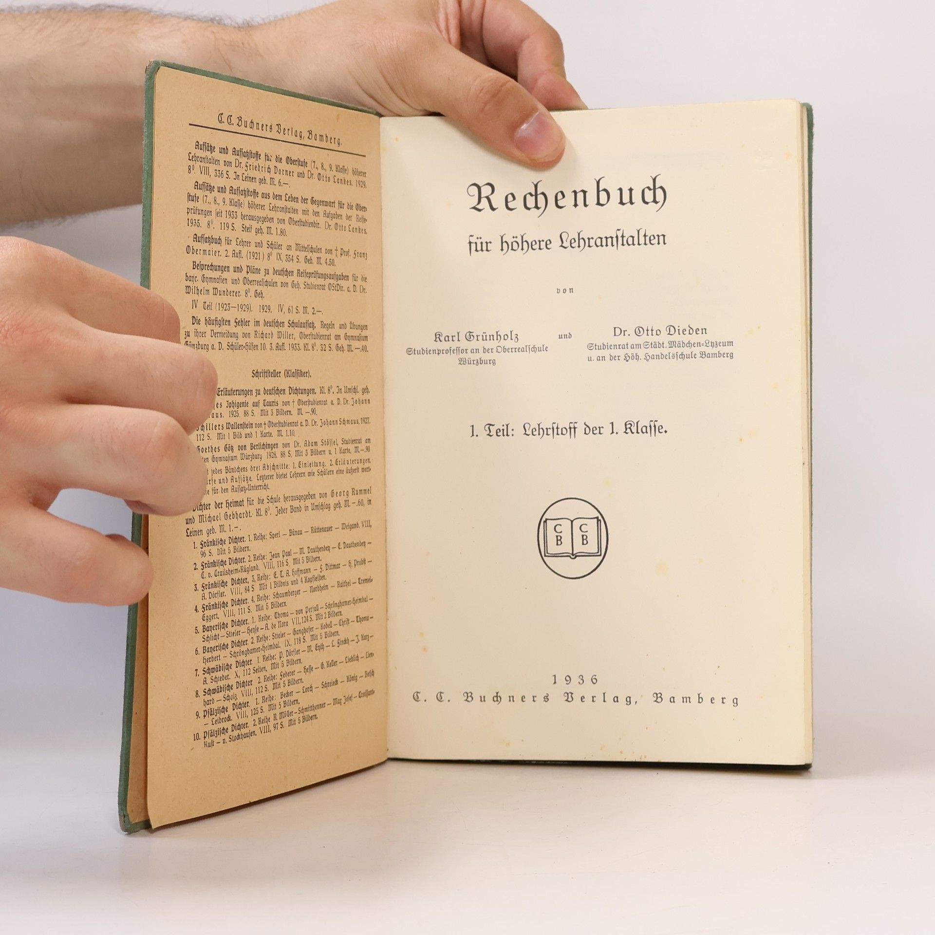 Karl Grünholz Rechenbuch für höhere Lehranstalten I. Lehrstoff der 1. Klasse