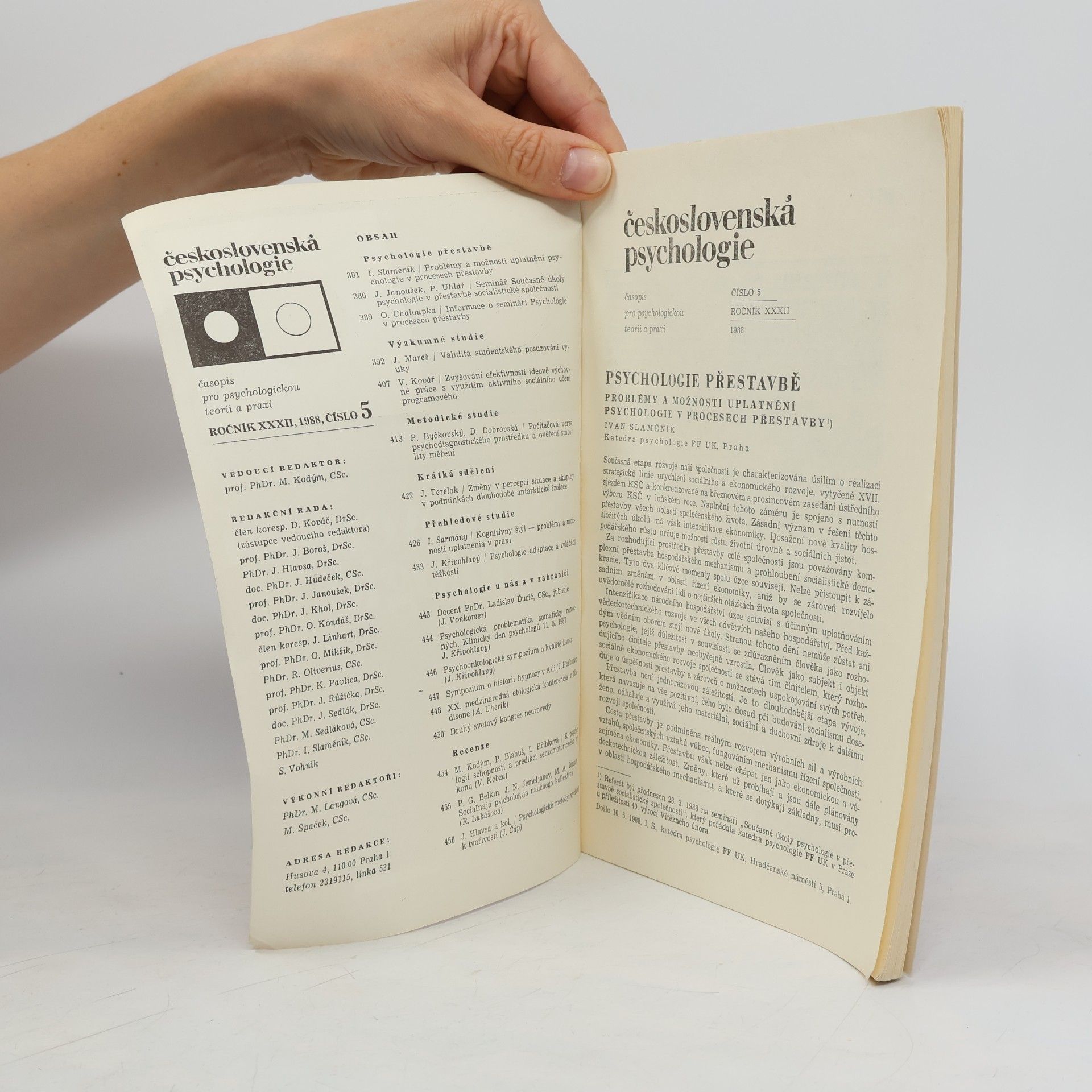 kolektiv Československá psychologie. Časopis pro psychologickou teorii a praxi XXXII/5