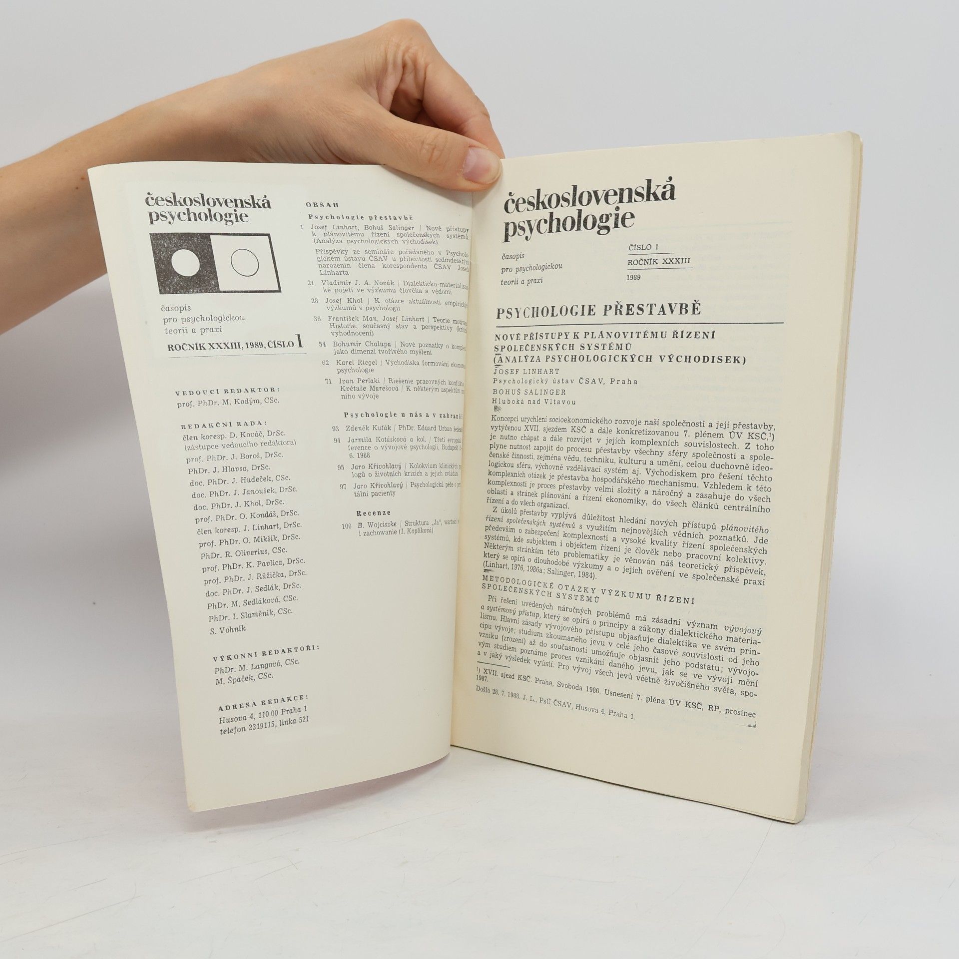 kolektiv Československá psychologie. Časopis pro psychologickou teorii a praxi XXXIII/1