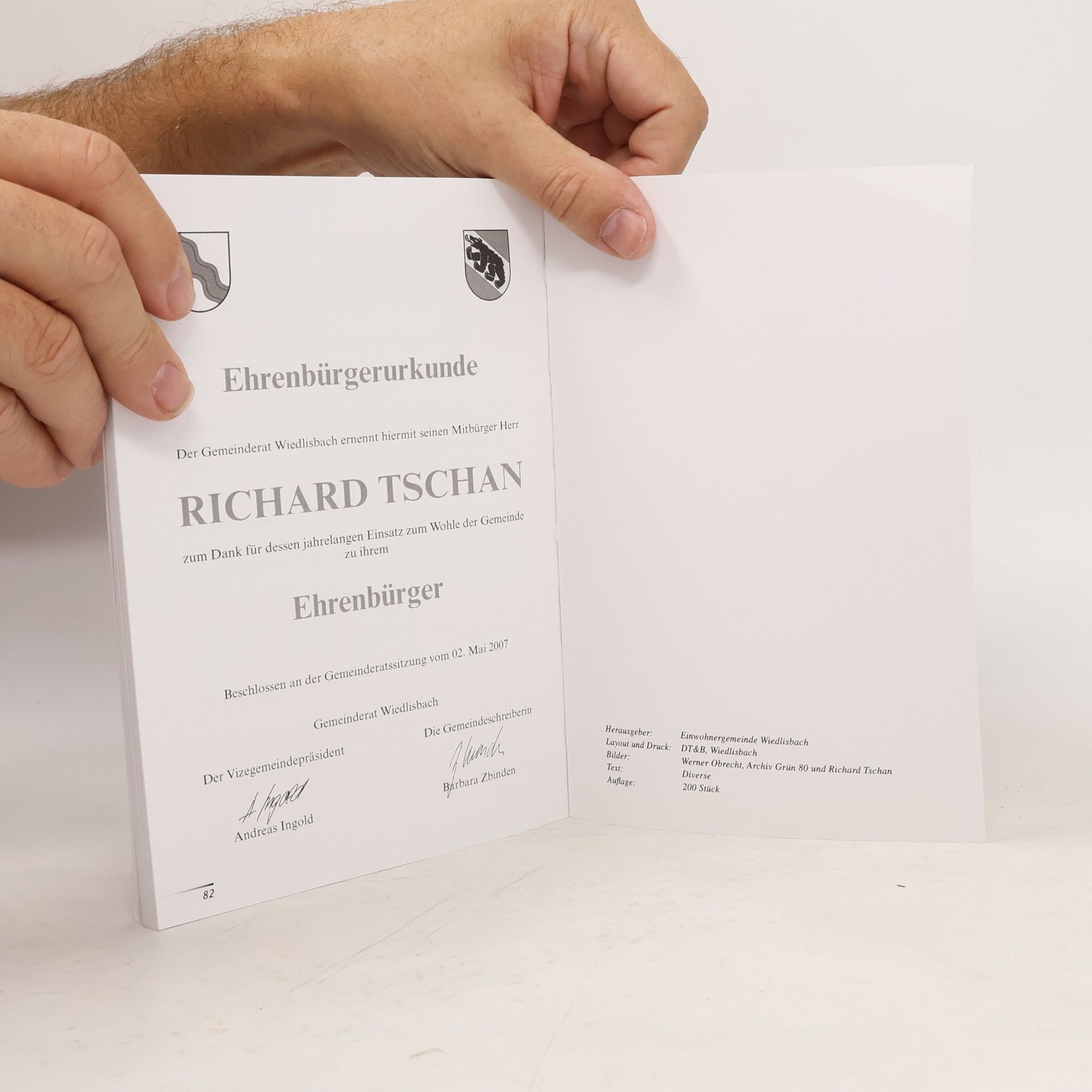 Richard Tschan Ehrenbürger von Wiedlisbach