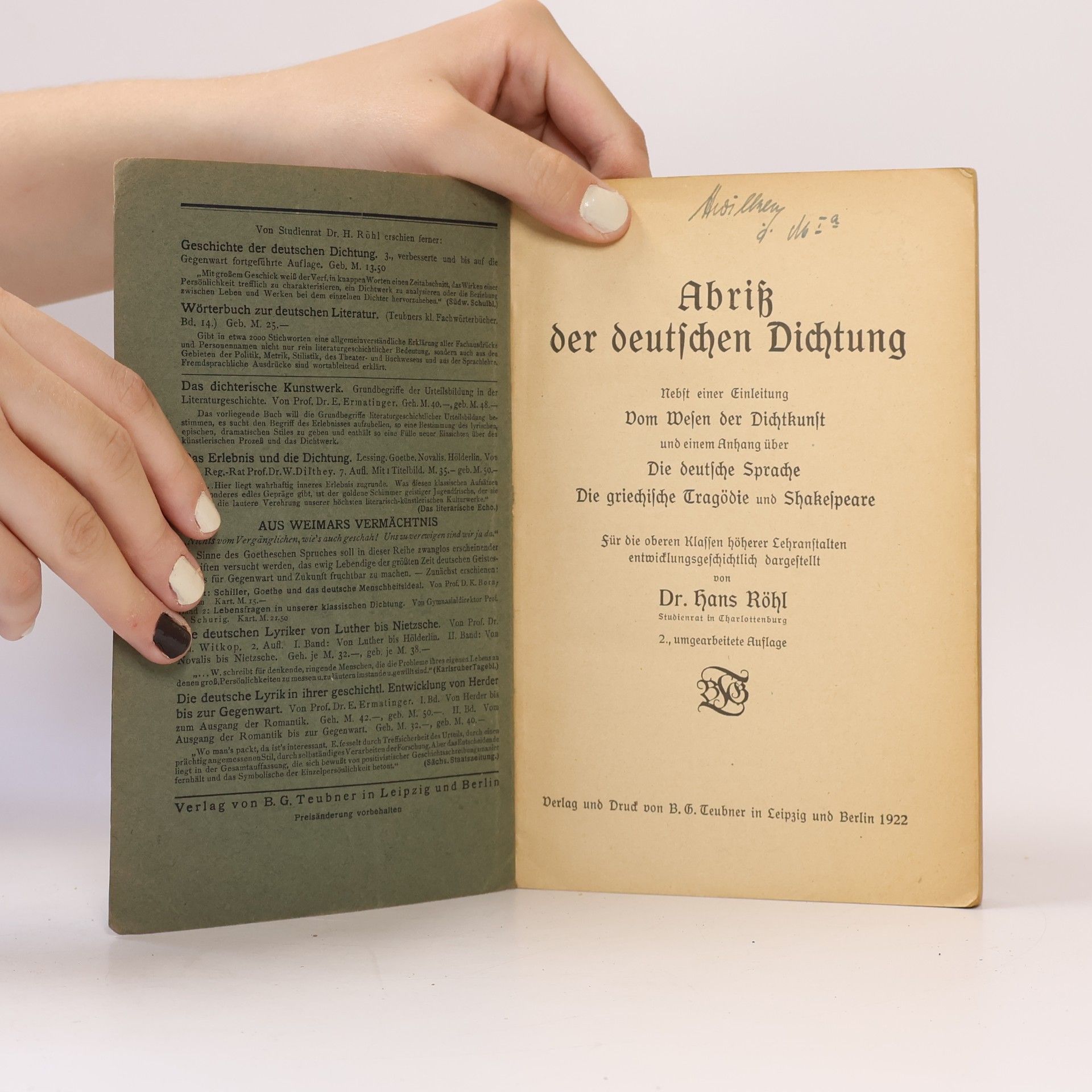 Hans Röhl Abriß der deutschen Dichtung