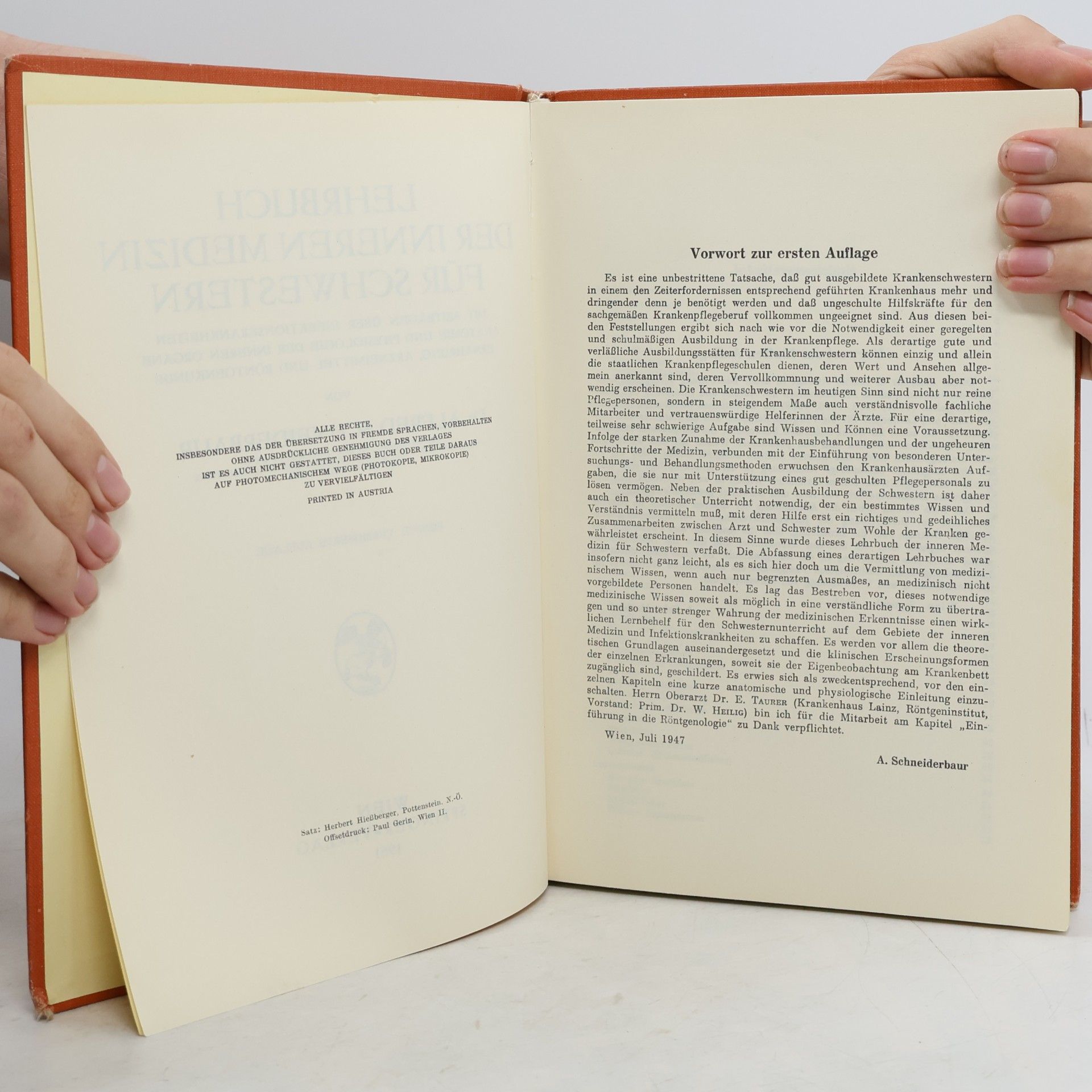 A. Schneiderbaur Lehrbuch der Inneren Medizin für Schwestern