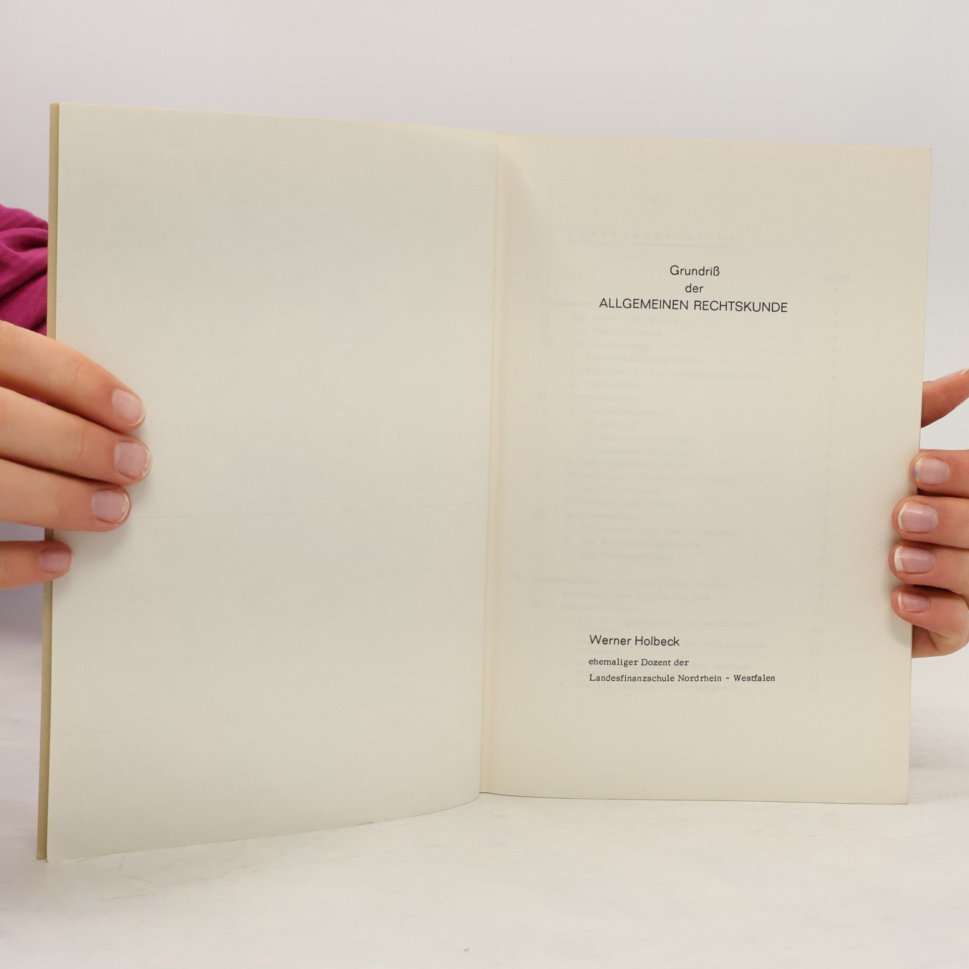 Werner Holbeck Grundriss der Allgemenen Rechtskunde