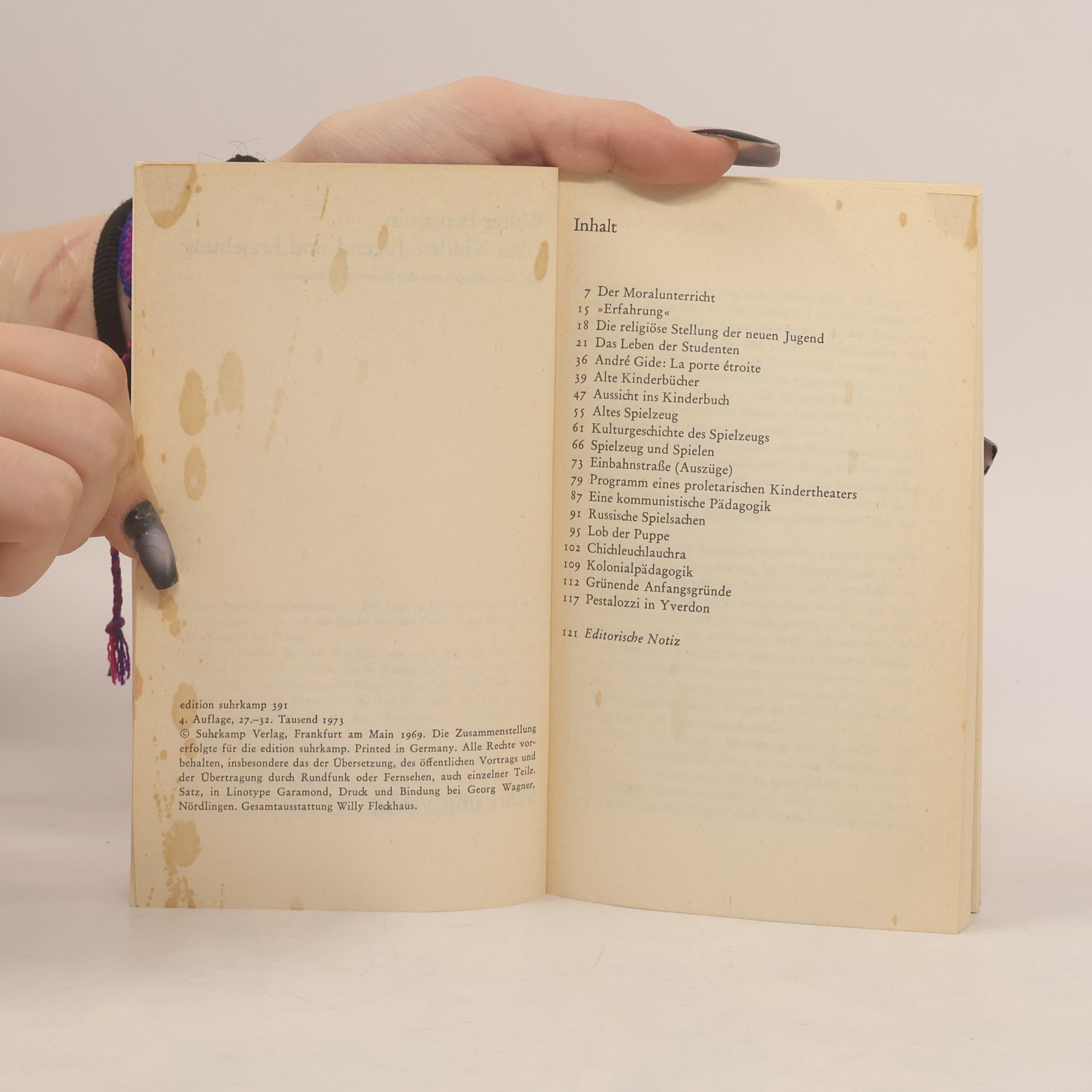 Walter Benjamin Über Kinder, Jugend und Erziehung - Mit Abbildungen von Kinderbüchern und Spielzeug aus der Sammlung Benjamin