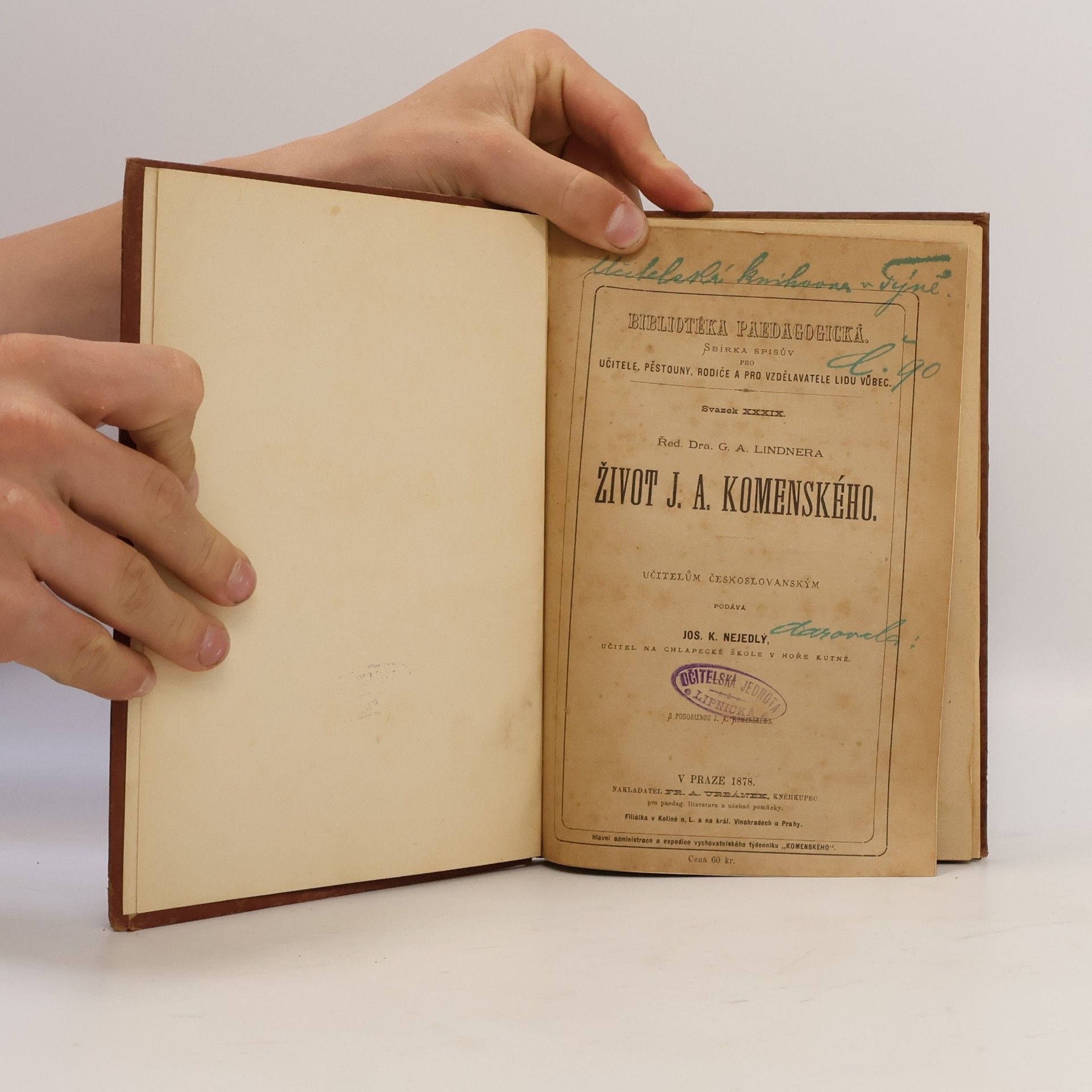 Gustav Adolf Lindner G. A. Lindnera Zivot J. A. Komenskeho
