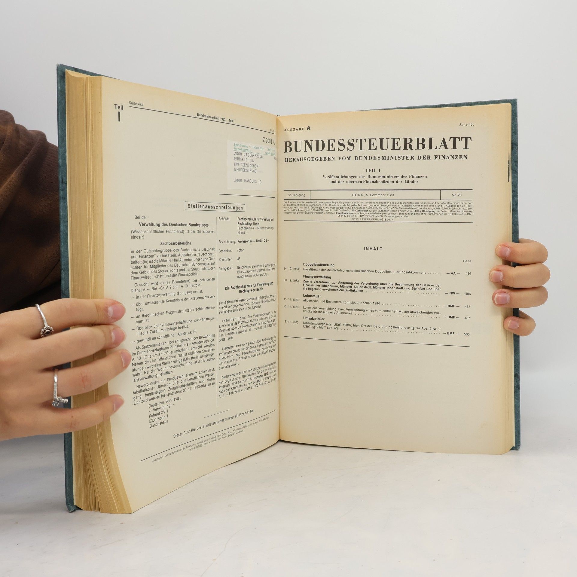 Various authors BUNDESSTEUERBLATT 1983 Teil I