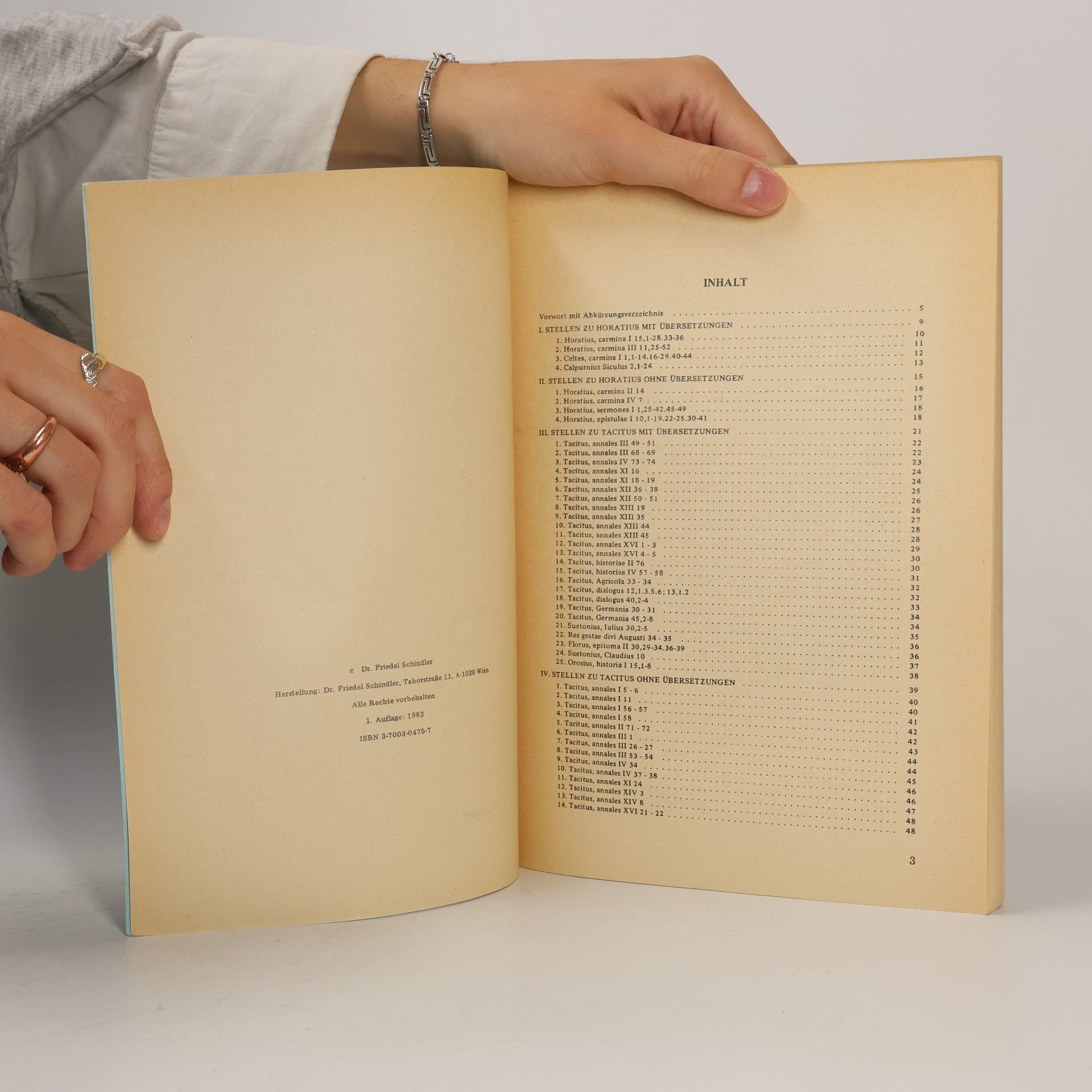 Friedel Schindler Übungstexte zu Horatius, Tacitus, Plinius