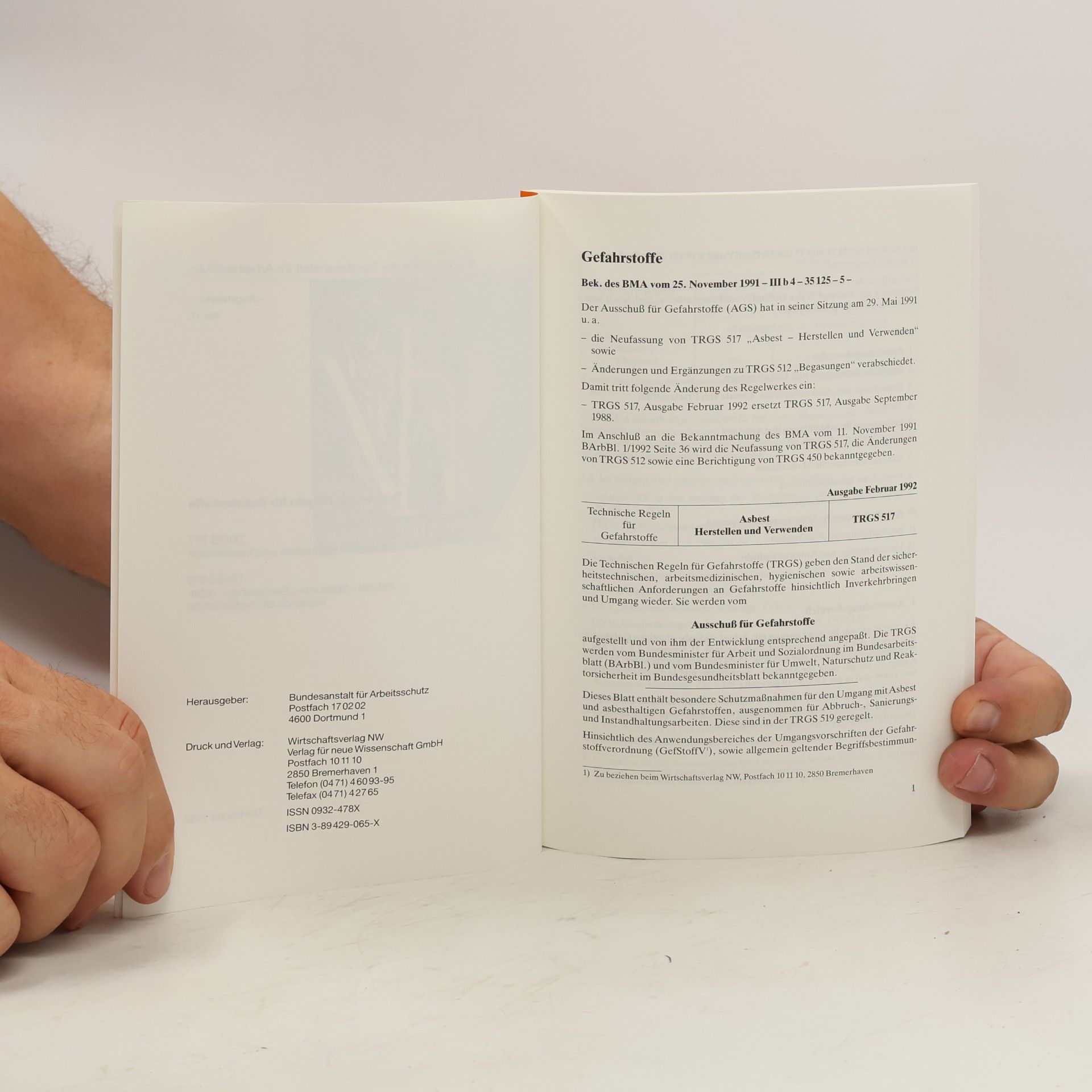 Bundesanstalt für Arbeitsschutz und Arbeitsmedizin Schriftenreihe der Bundesanstalt für Arbeitsschutz - Rw 17: Technische Regeln für Gefahrstoffe