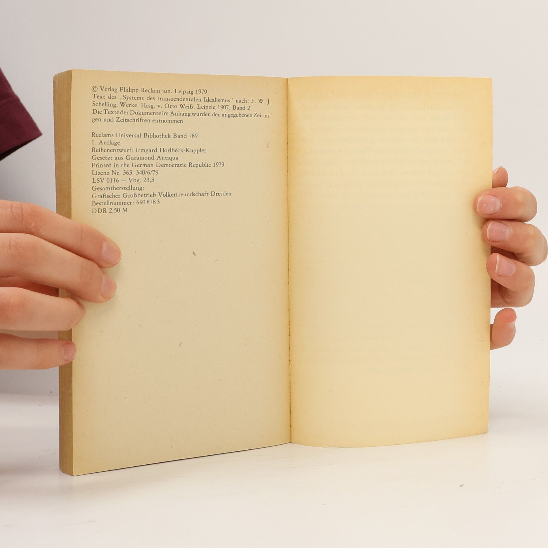 Friedrich Wilhelm Joseph Schelling Universal Bibliothek, System des transzendentalen Idealismus