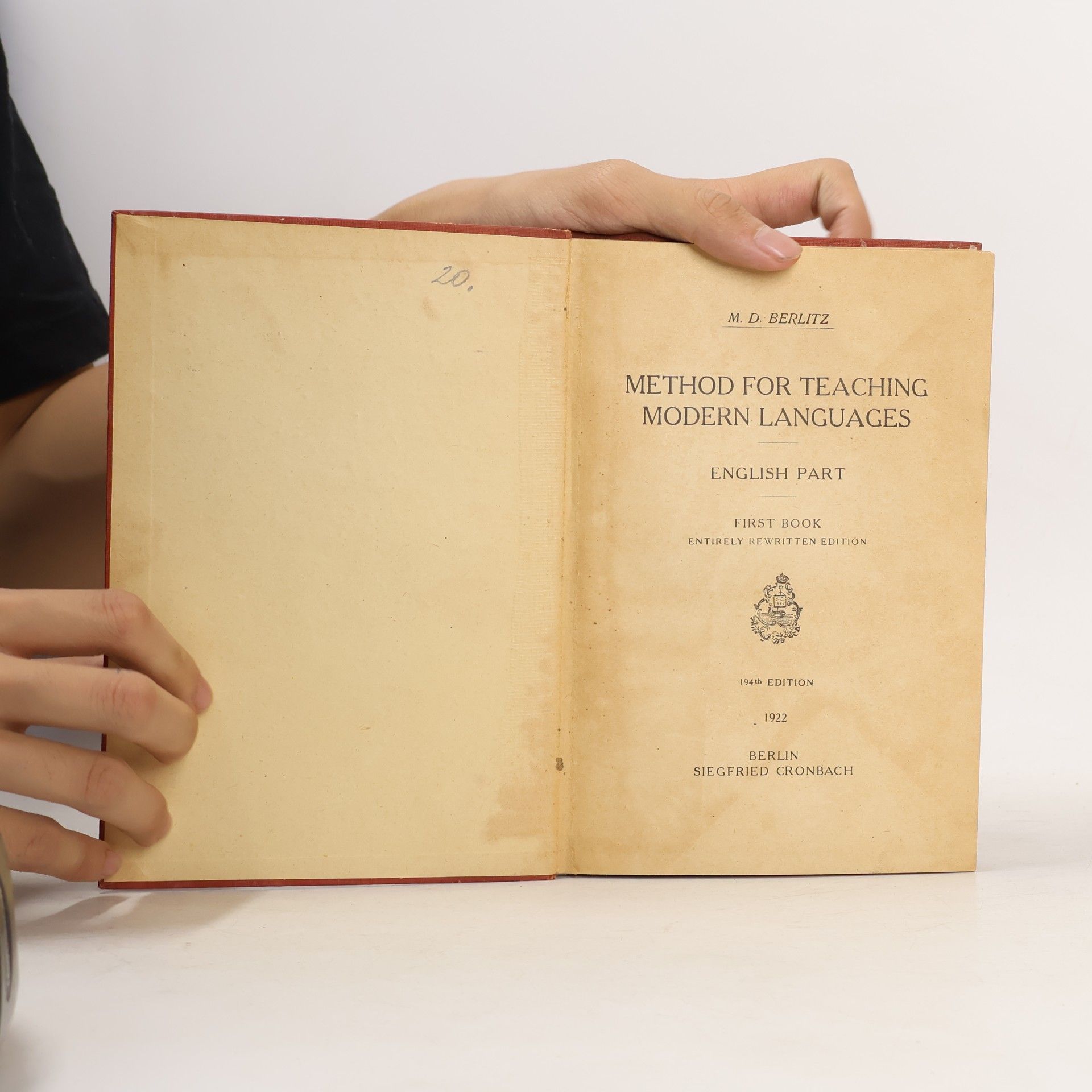 M. D. Berlitz Method for Teaching Modern Languages. English Part. First Book
