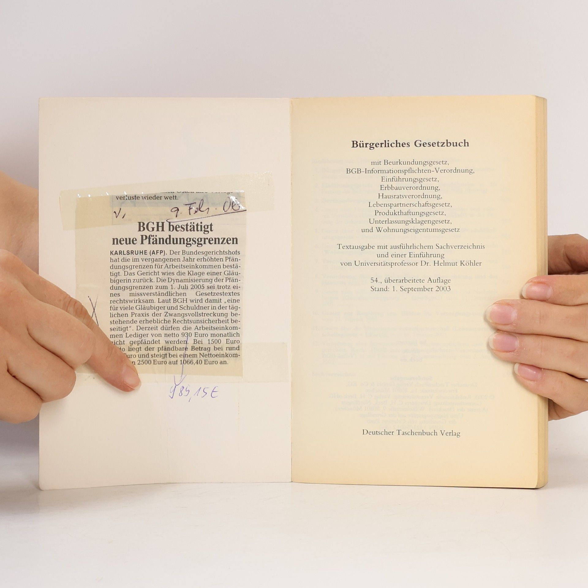 Helmut Köhler BGB Bürgerliches Gesetzbuch