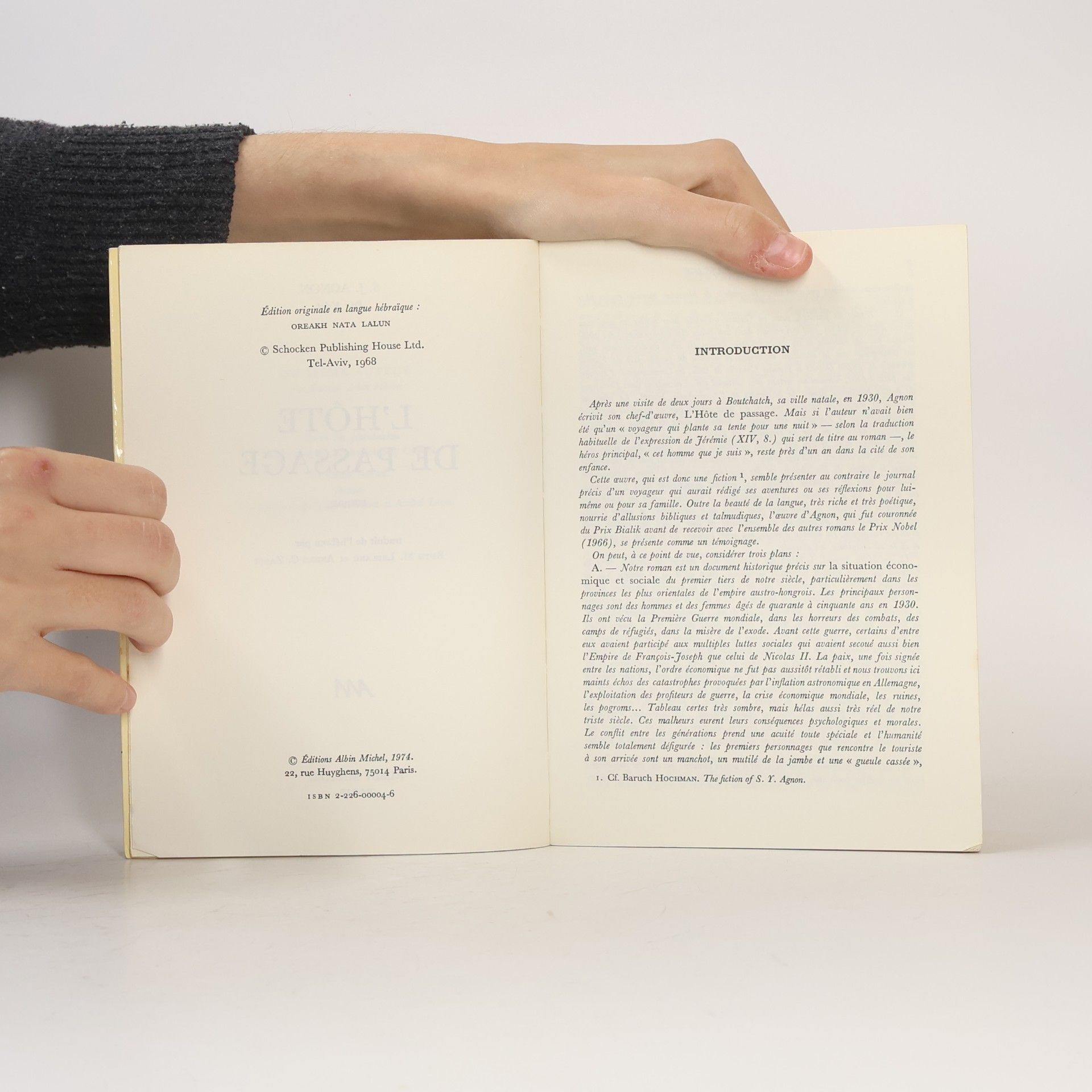 Šmuel Josef Agnon Les grandes traductions: L'hôte de passage